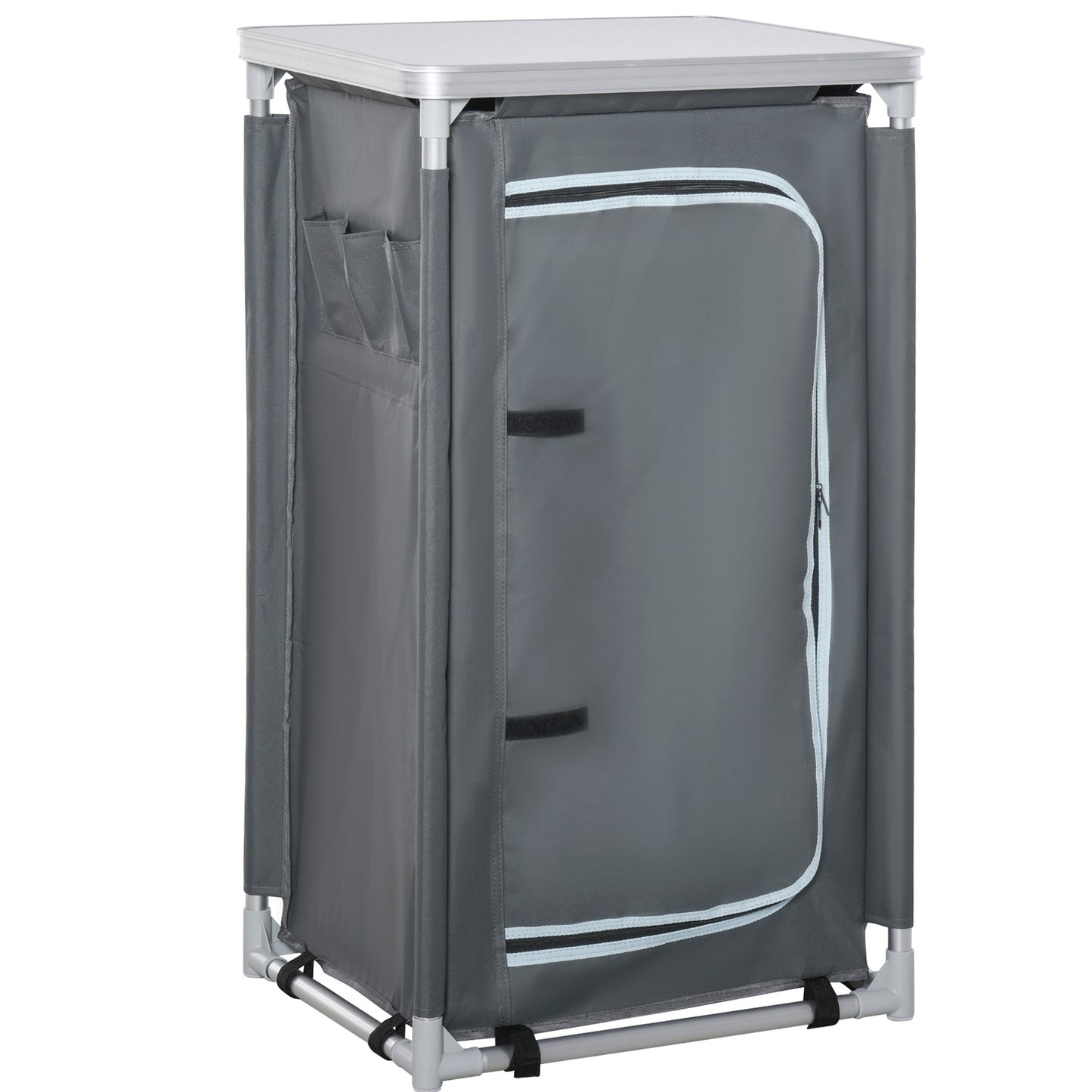 Outsunny 3-Shelf Camping Cupboard Camping Kitchen Station Cook Table, Storage Organiser for BBQ Party Picnics Backyards with Carrying Bag