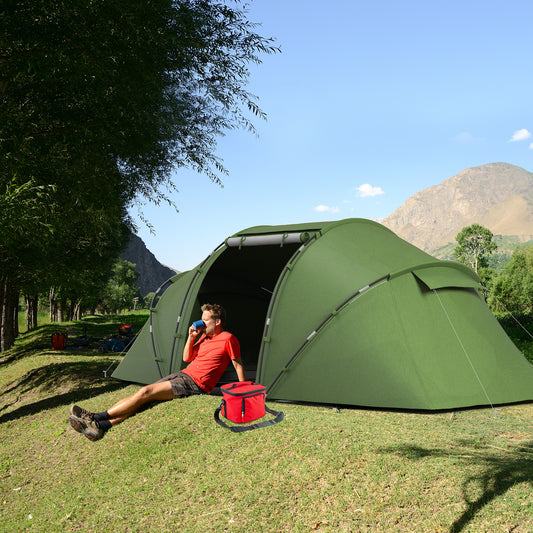 Outsunny 4-6 Man Camping Tent with Living Area and 2 Bedrooms, Hiking Sun Shelter, UV Protection Tunnel Tent