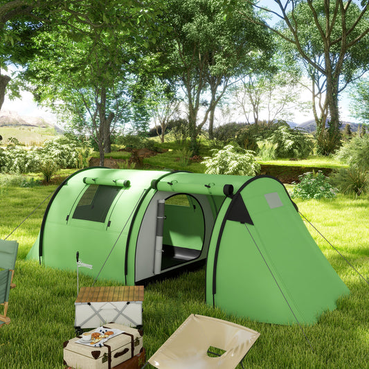 Outsunny Four Man Duo Room Tunnel Tent, with Accessories