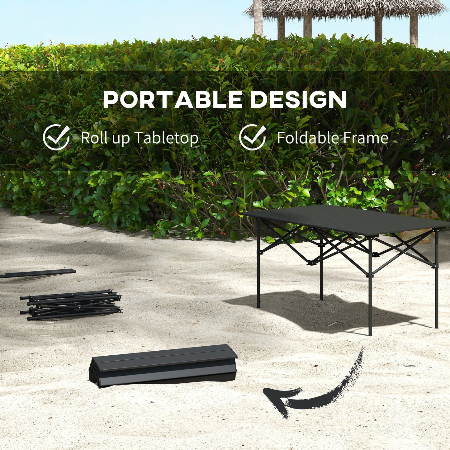 Outsunny Two-Seater Portable Aluminium Table, with Roll-Up Tabletop and Bag
