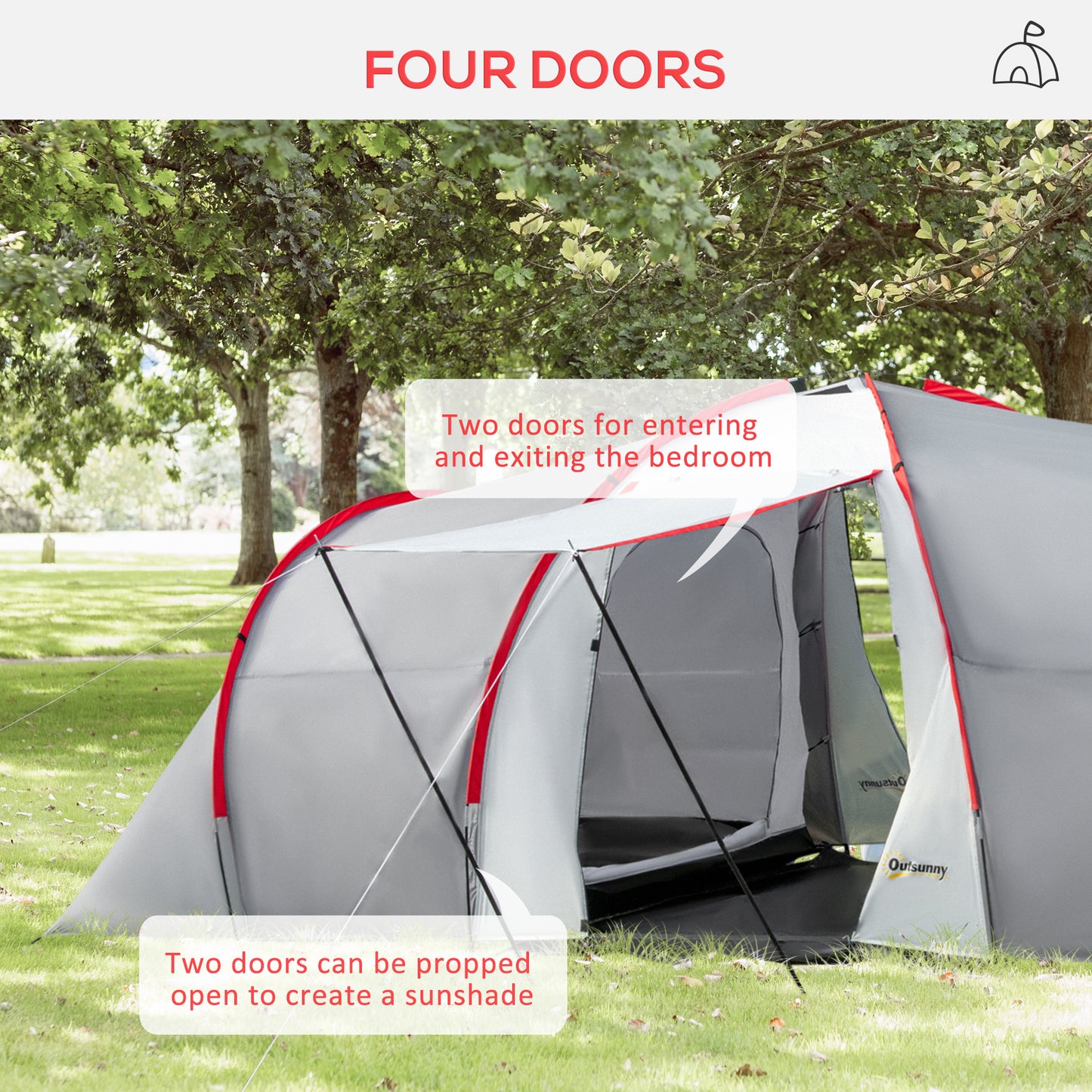 Outsunny Four-Man Tunnel Tent, with Two Bedrooms and Living Room