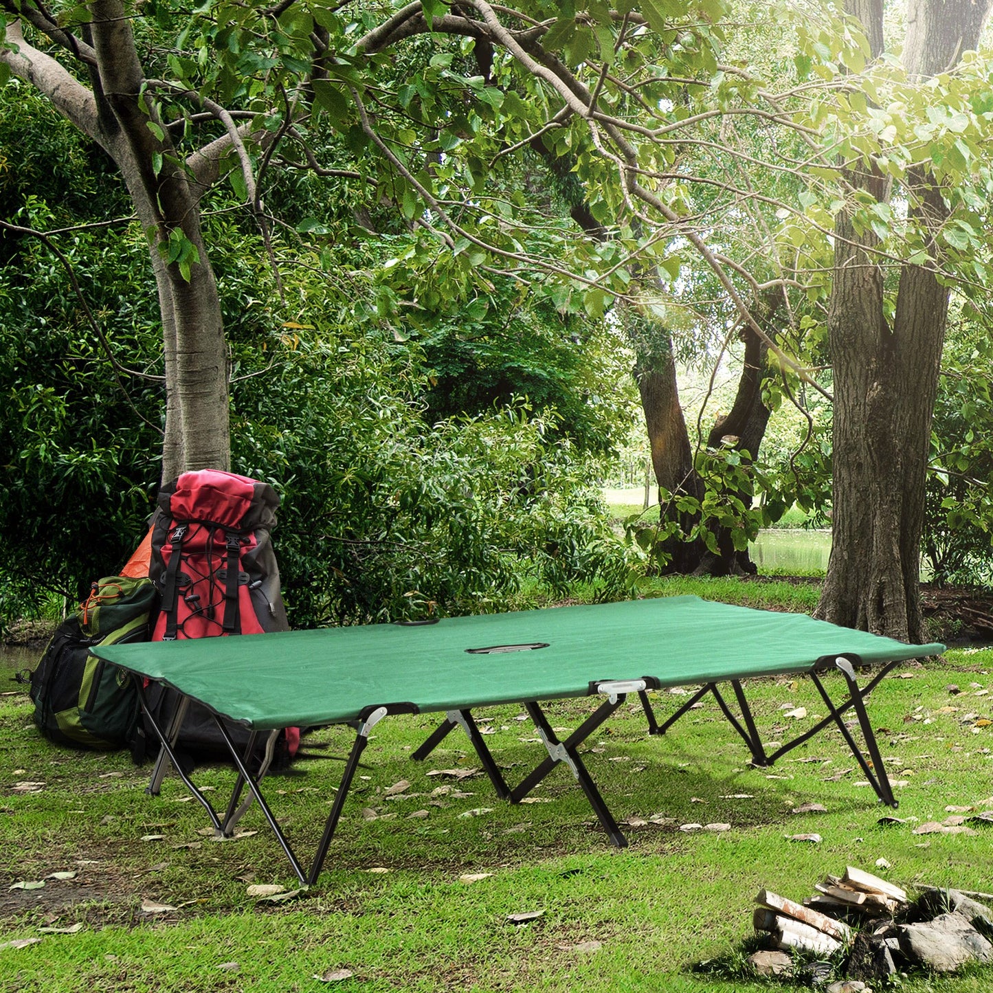 Outsunny Double Camping Cot Bed, with Bag