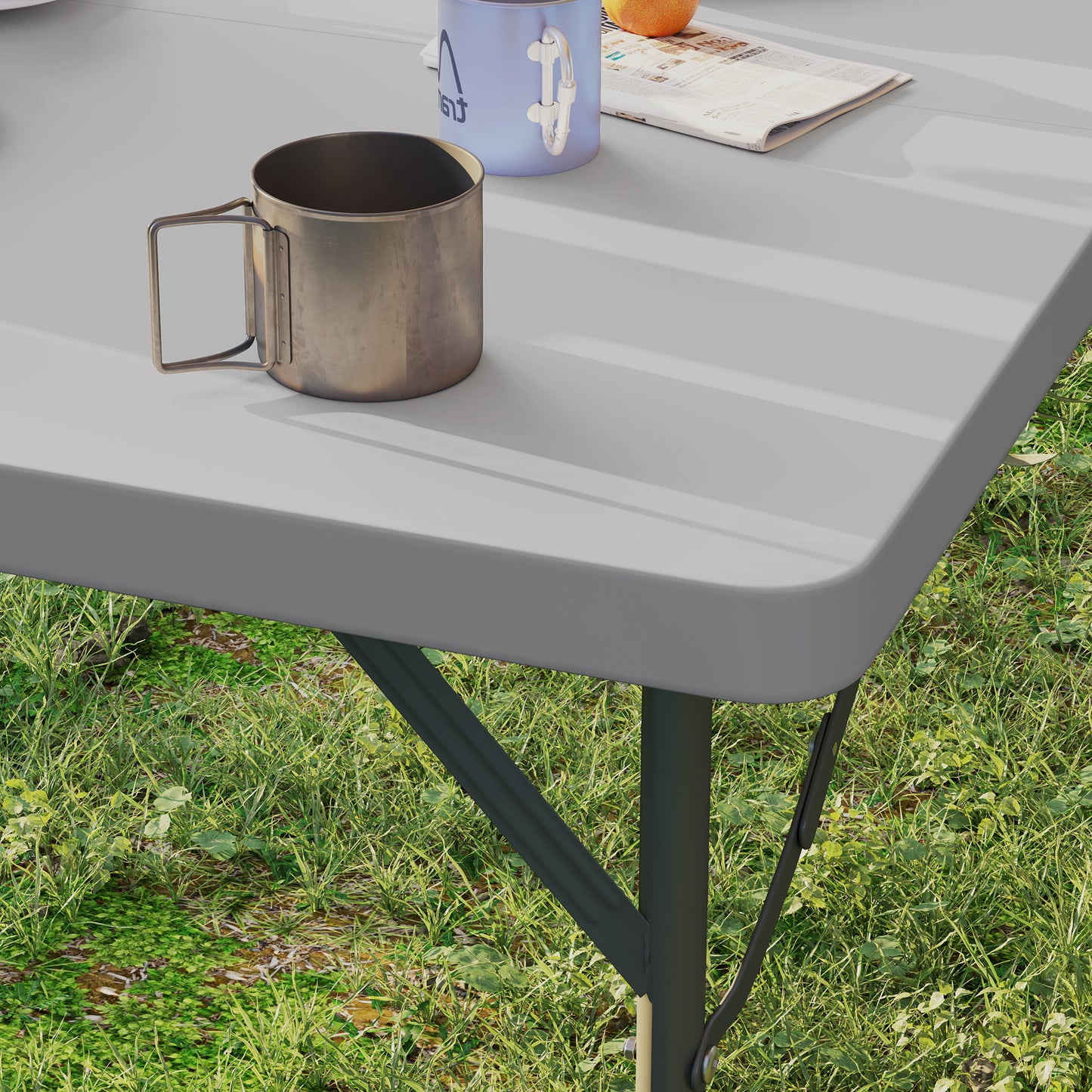 Outsunny 3ft Folding Camping Table, Heavy Duty Picnic Table with 2 Adjustable Height for Indoor Outdoor Garden, Party, BBQ