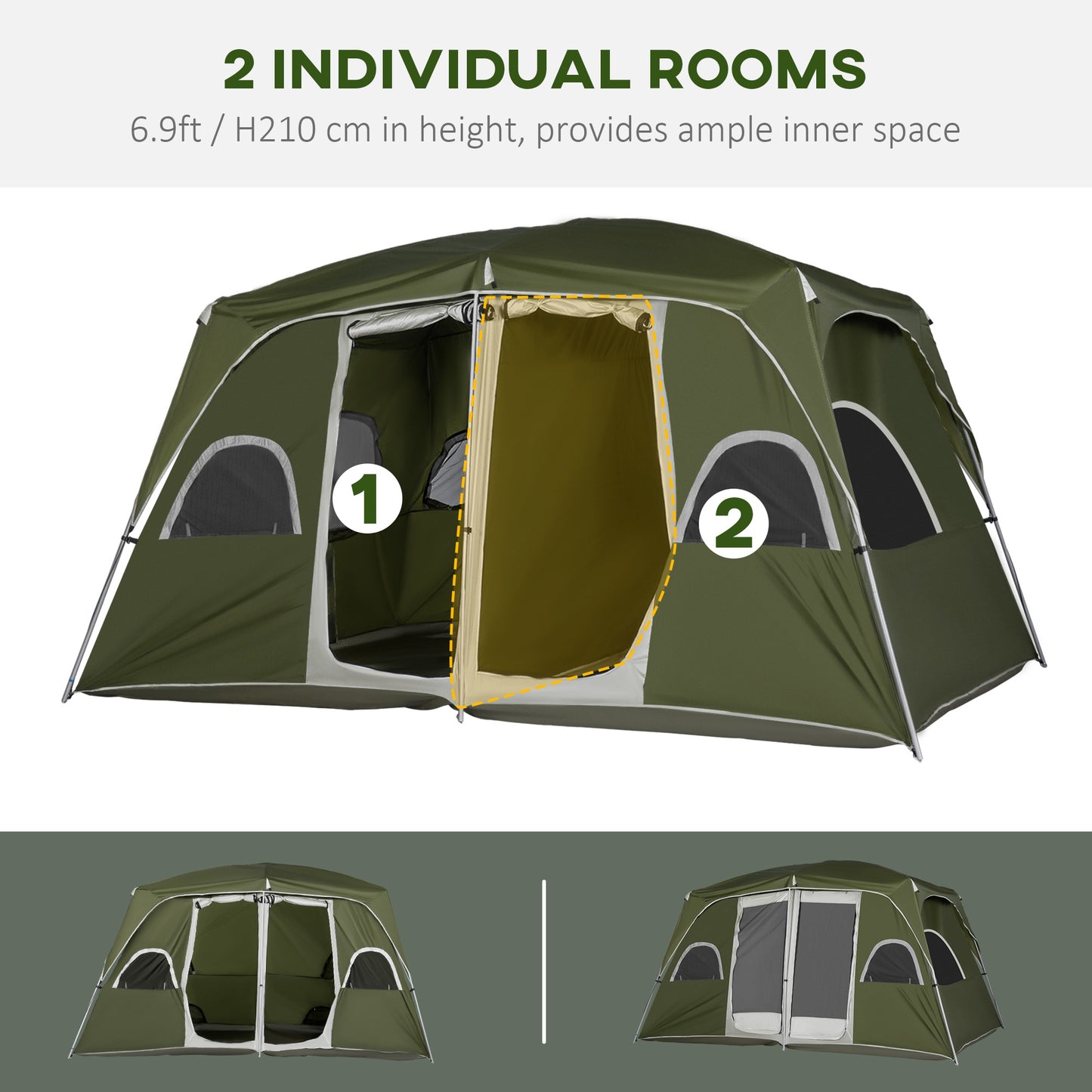 Outsunny Camping Tent, Family Tent 4-8 Person 2 Room, with Large Mesh Windows, Easy Set Up for Backpacking Hiking Outdoor