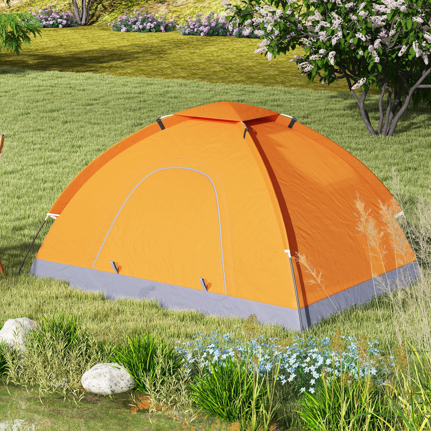 Outsunny 2 Person Camping Tent, Dome Tent with Zipped Doors, Storage Pocket, Portable Handy Bag
