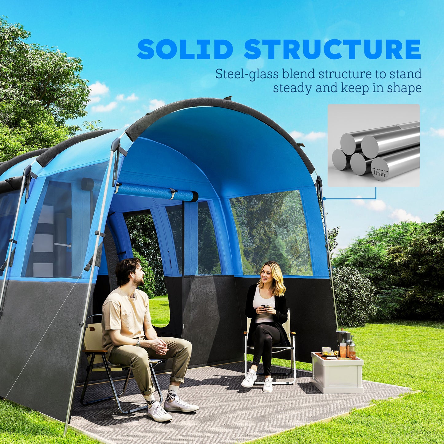 Outsunny 8-Person Camping Tent, Waterproof Family Tent, Tunnel Design, 4 Large Windows, Sleeping Cabins 3000mm Water Column