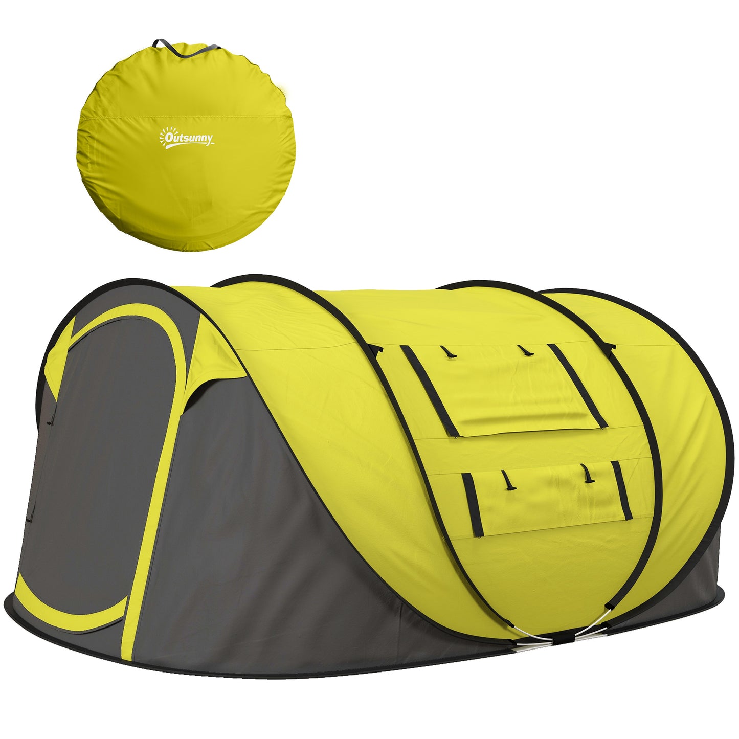 Outsunny 4-5 Person Pop-up Camping Tent Family Tent w/ 2 Mesh Windows & PVC Windows Portable Carry Bag for Outdoor Trip