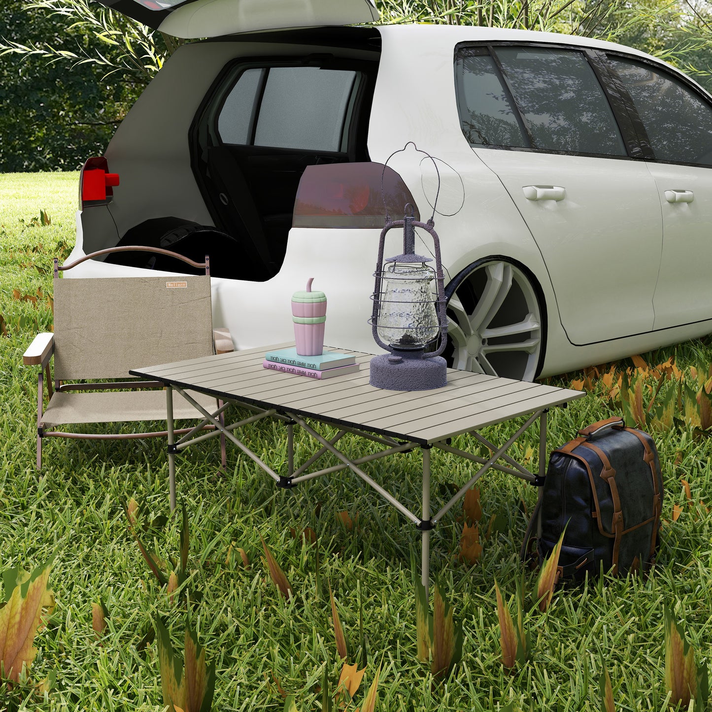 Outsunny Two-Seater Portable Aluminium Table, with Roll-Up Tabletop and Bag