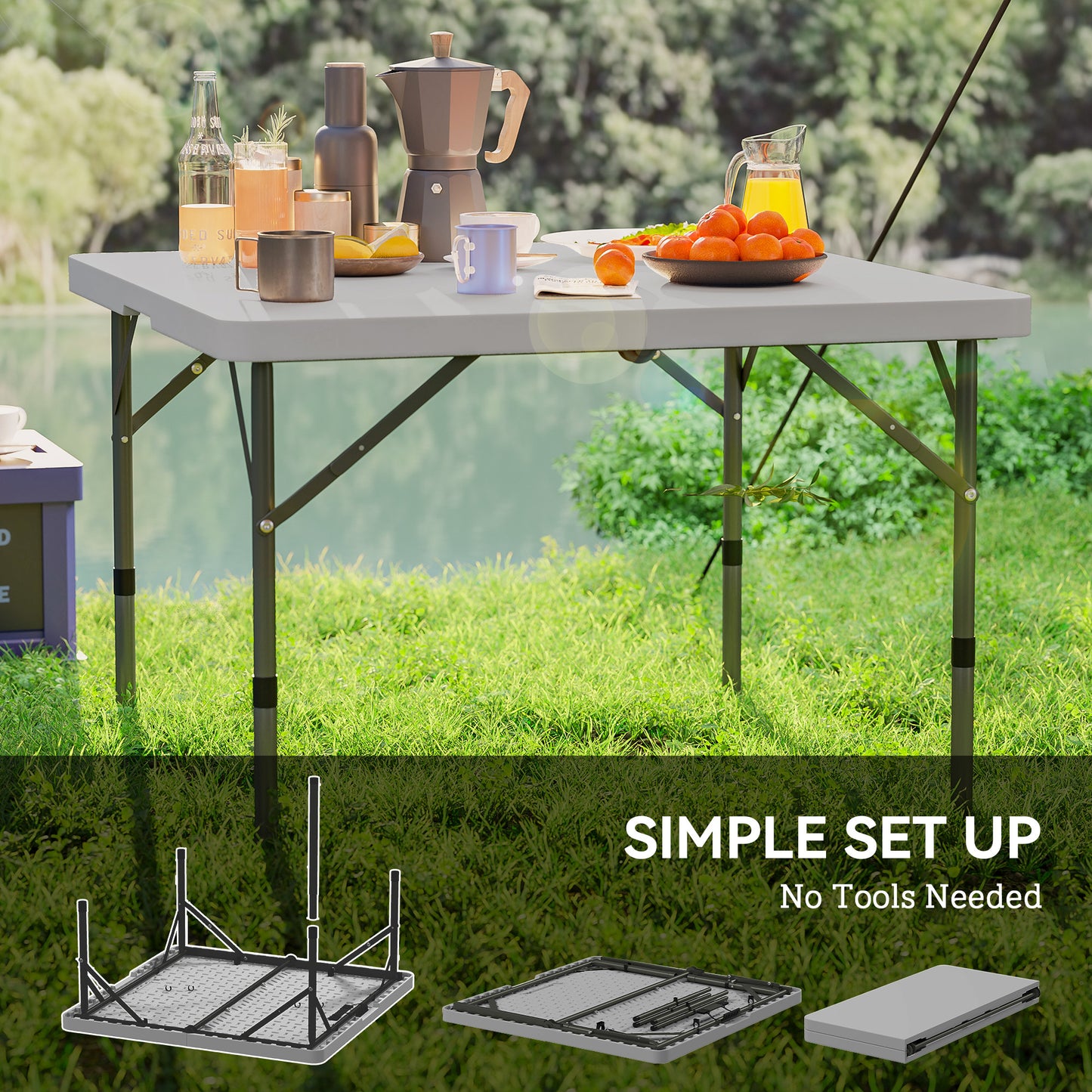 Outsunny 3ft Folding Camping Table, Heavy Duty Picnic Table with 2 Adjustable Height for Indoor Outdoor Garden, Party, BBQ