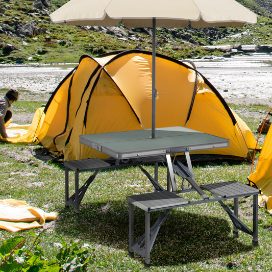 Outsunny Folding Picnic Table with 4 Seats and Umbrella Hole