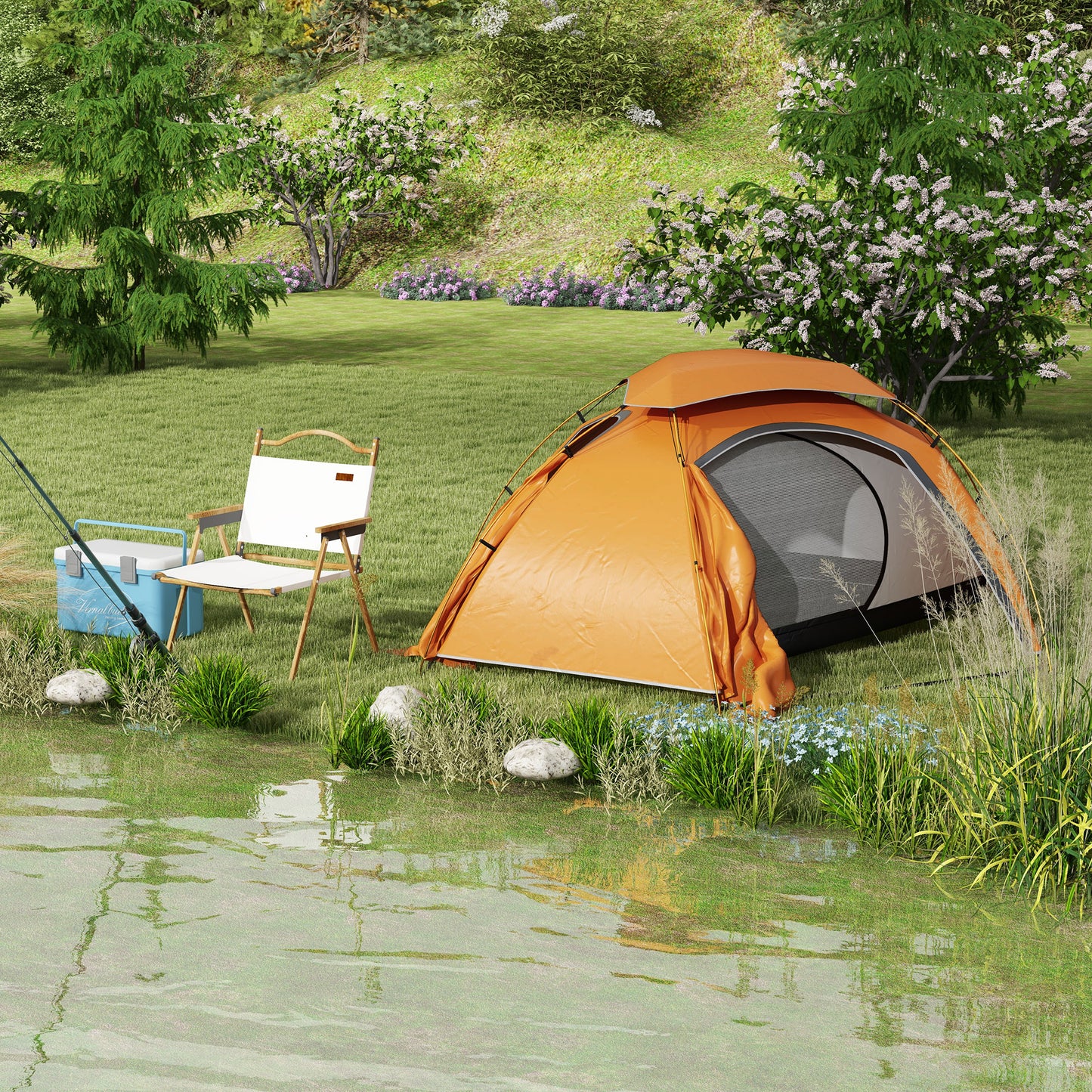 Outsunny Aluminium Frame Camping Tent Dome Tent with Removable Rainfly, 2000mm Waterproof, for 1-2 Man