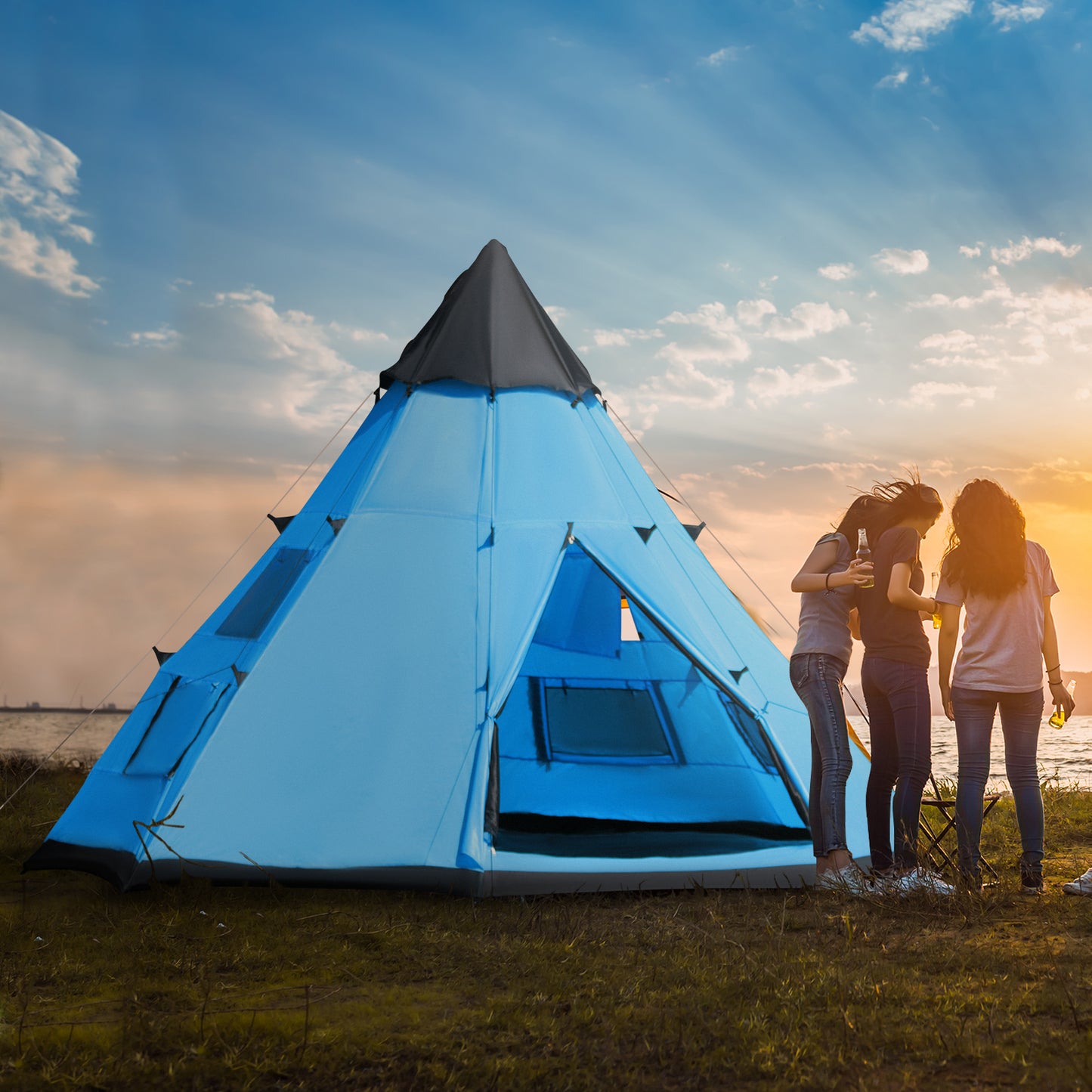 Outsunny 6 Men Tipi Tent with Carry Bag