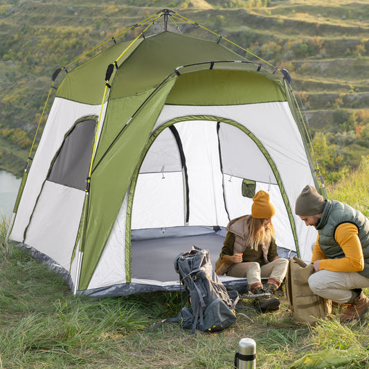 Outsunny 4 Person Automatic Camping Tent, Outdoor Pop Up Tent, Portable Backpacking Dome Shelter