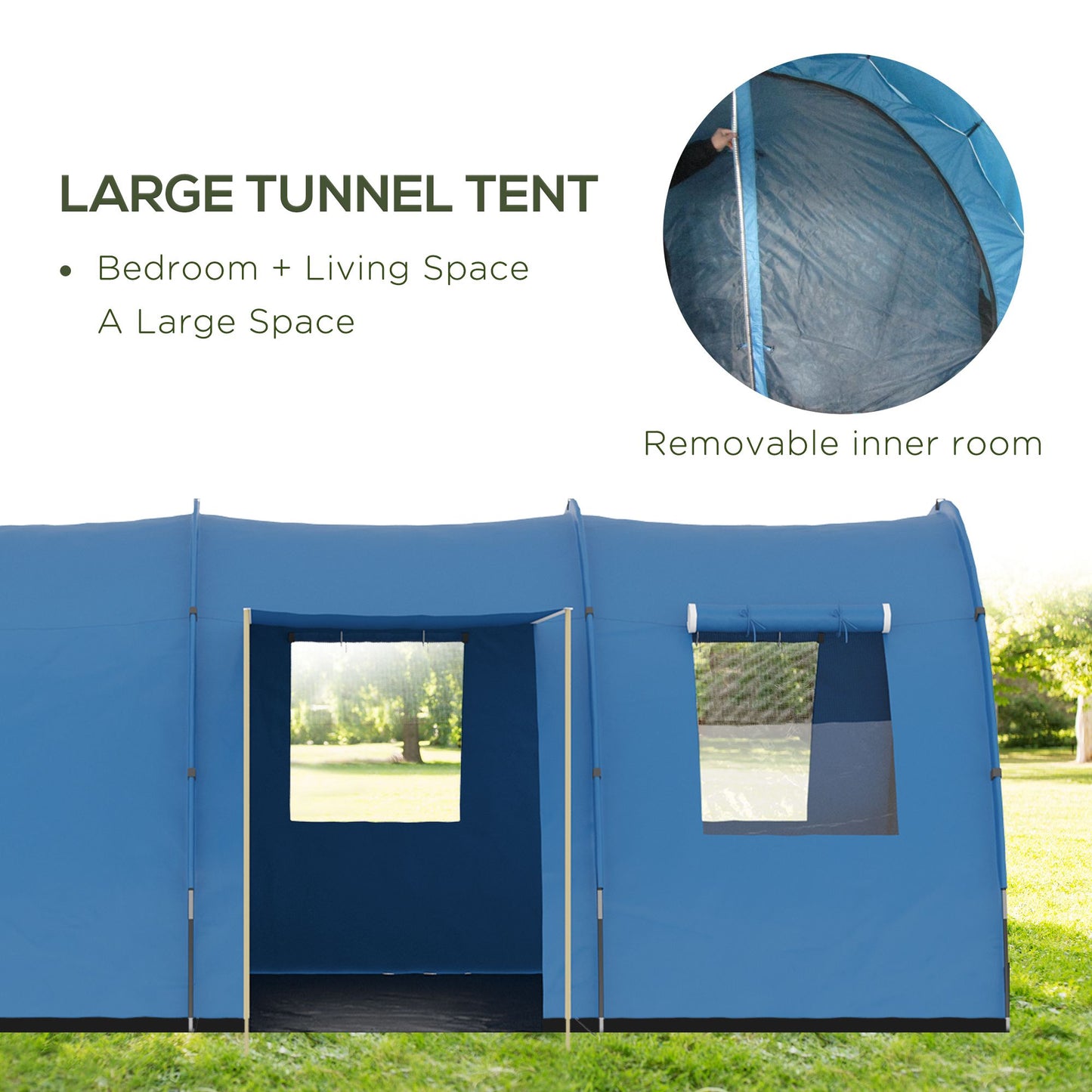 Outsunny 5-6 Man Camping Tent with 2 Room, Floor and Carry Bag
