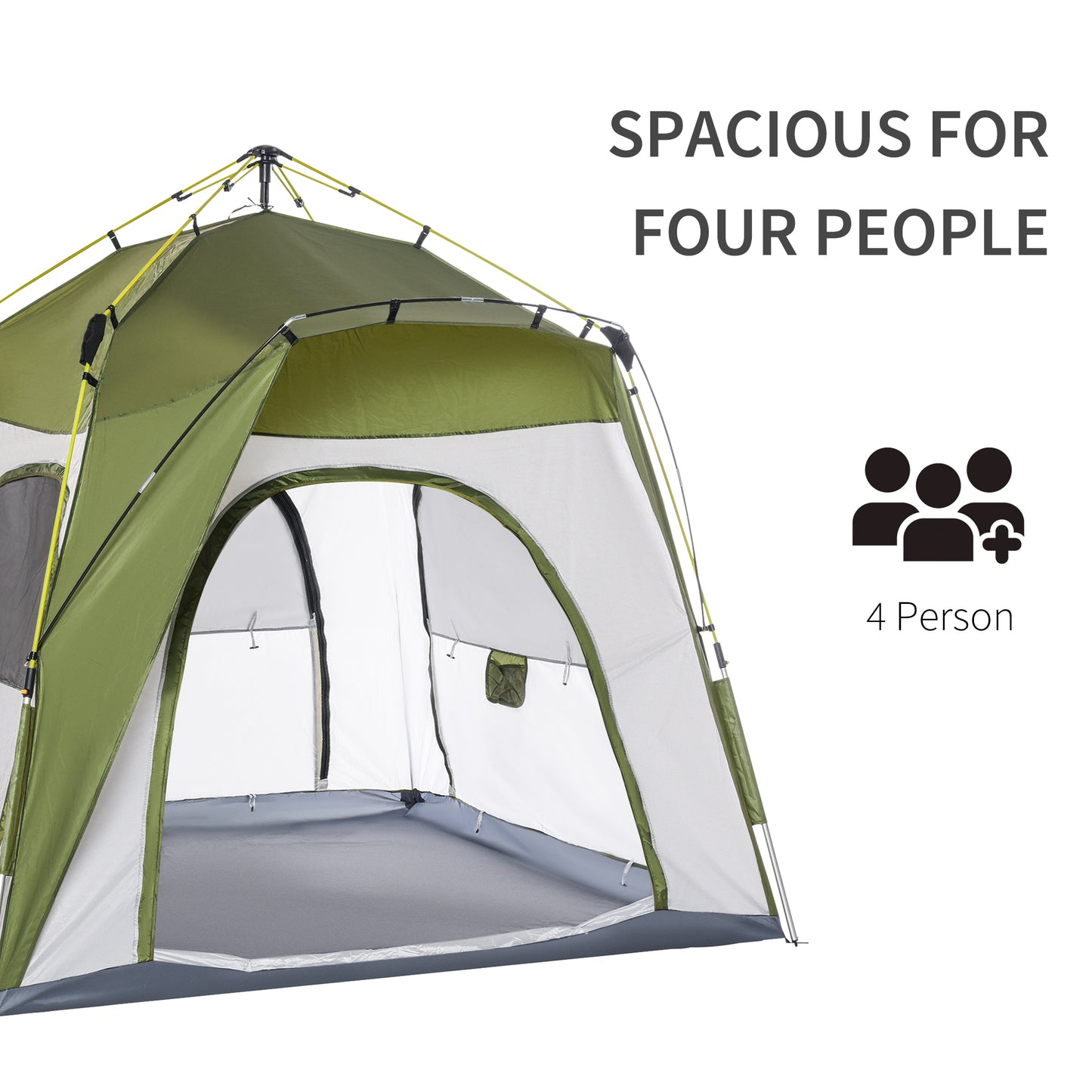 Outsunny 4 Person Automatic Camping Tent, Outdoor Pop Up Tent, Portable Backpacking Dome Shelter