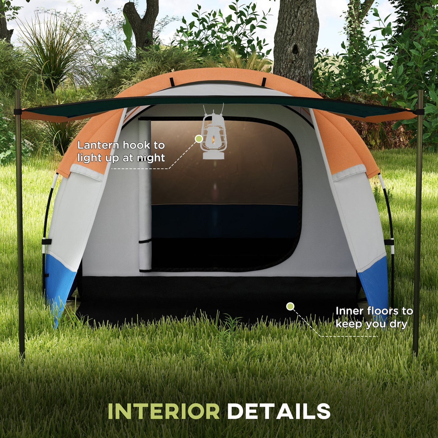 Outsunny Camping Tent, Large Tunnel Tent with Bedroom and Living Area, 2000mm Waterproof, Portable with Bag for 2-3 Man