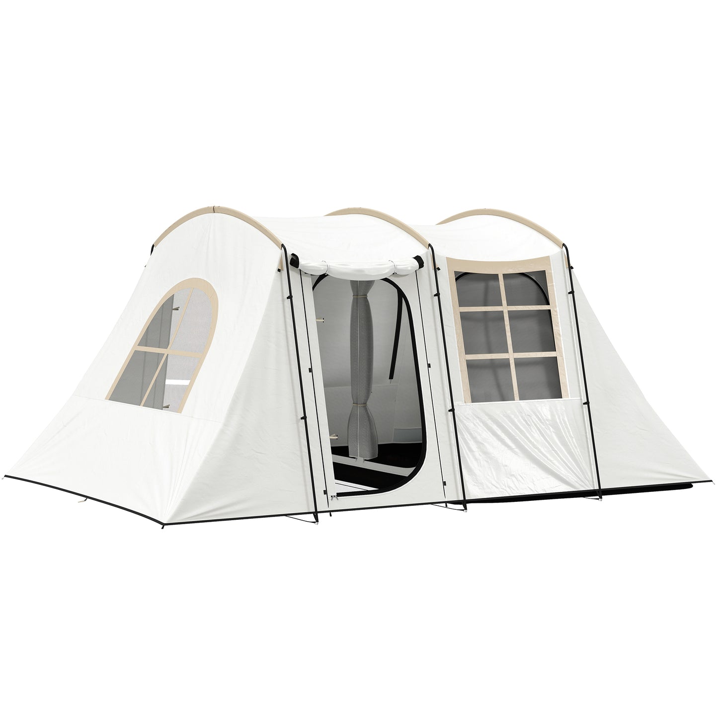 Outsunny 3-4 Man Tunnel Tent, Family Camping Tent with Porch, Bedroom and Living Area, Sewn in Groundsheet, 3000mm Waterproof, Portable with Bag for Hiking, Festival, Backpacking