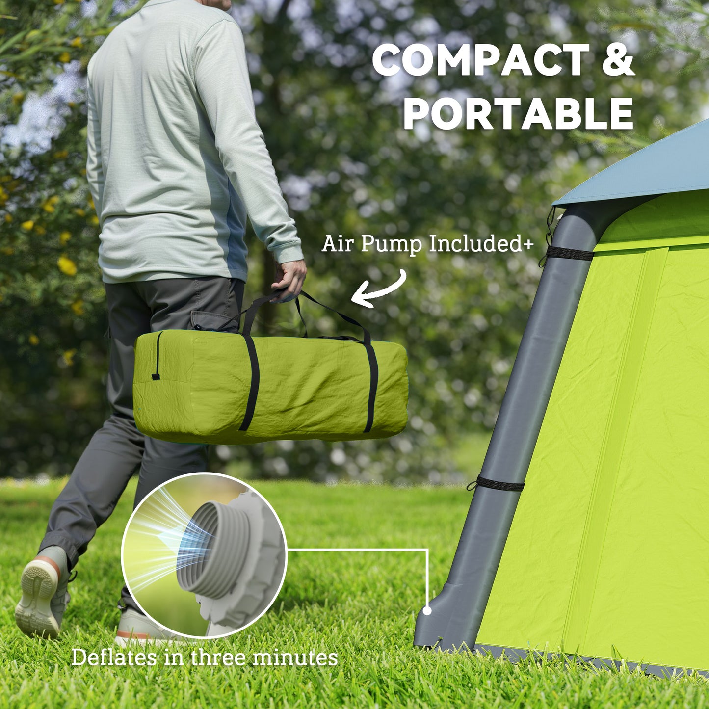 Outsunny Inflatable Camping Tent w/ Hand Pump, Easy Setup 1/2 Person Blow Up Tent Waterproof 190T Taffeta w/ Mesh Windows, Doors and Carry Bag