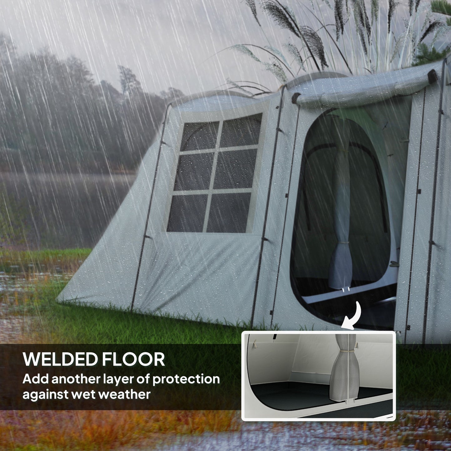 Outsunny 3-4 Man Tunnel Tent, Family Camping Tent with Porch, Bedroom and Living Area, Sewn in Groundsheet, 3000mm Waterproof, Portable with Bag for Hiking, Festival, Backpacking