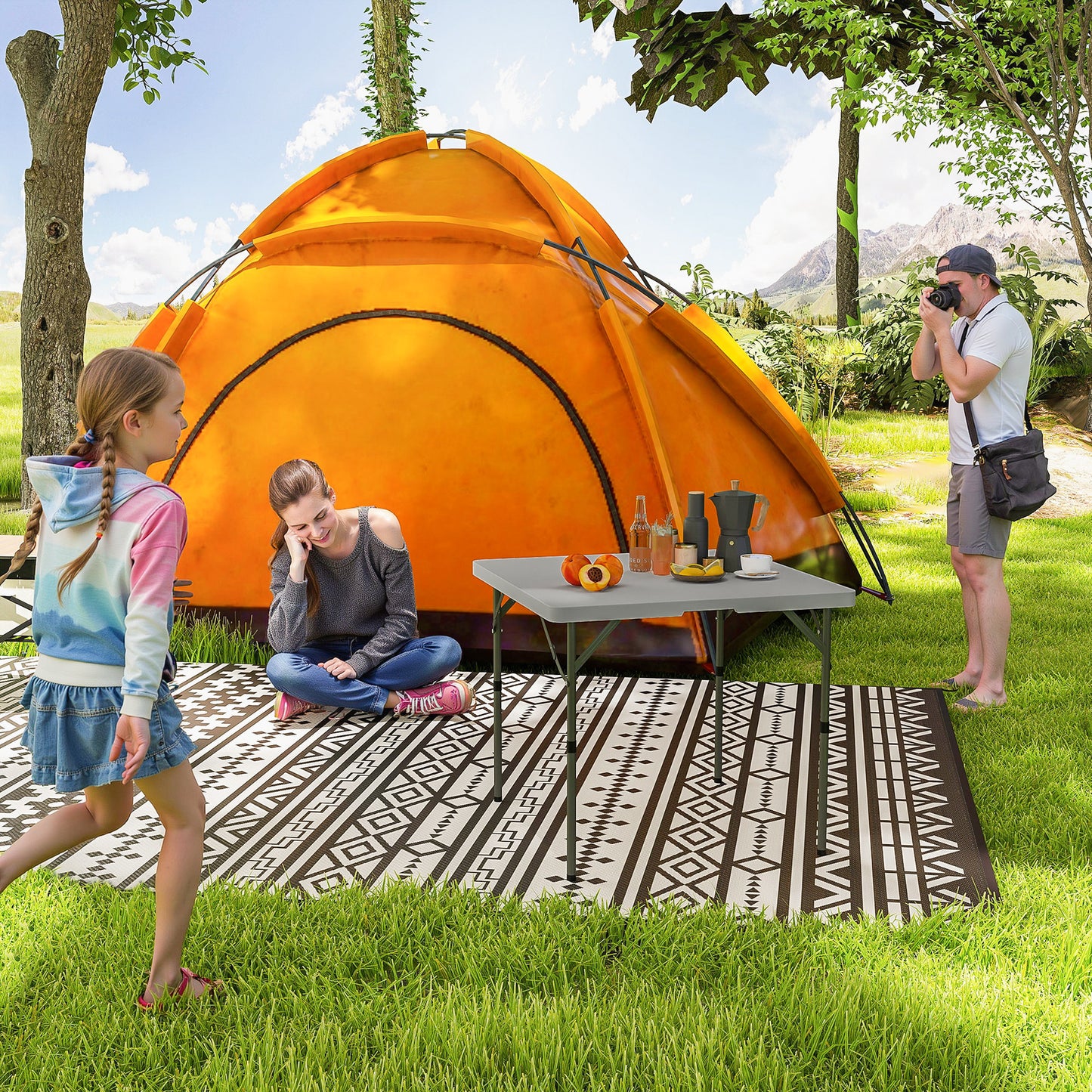 Outsunny 3ft Folding Camping Table, Heavy Duty Picnic Table with 2 Adjustable Height for Indoor Outdoor Garden, Party, BBQ