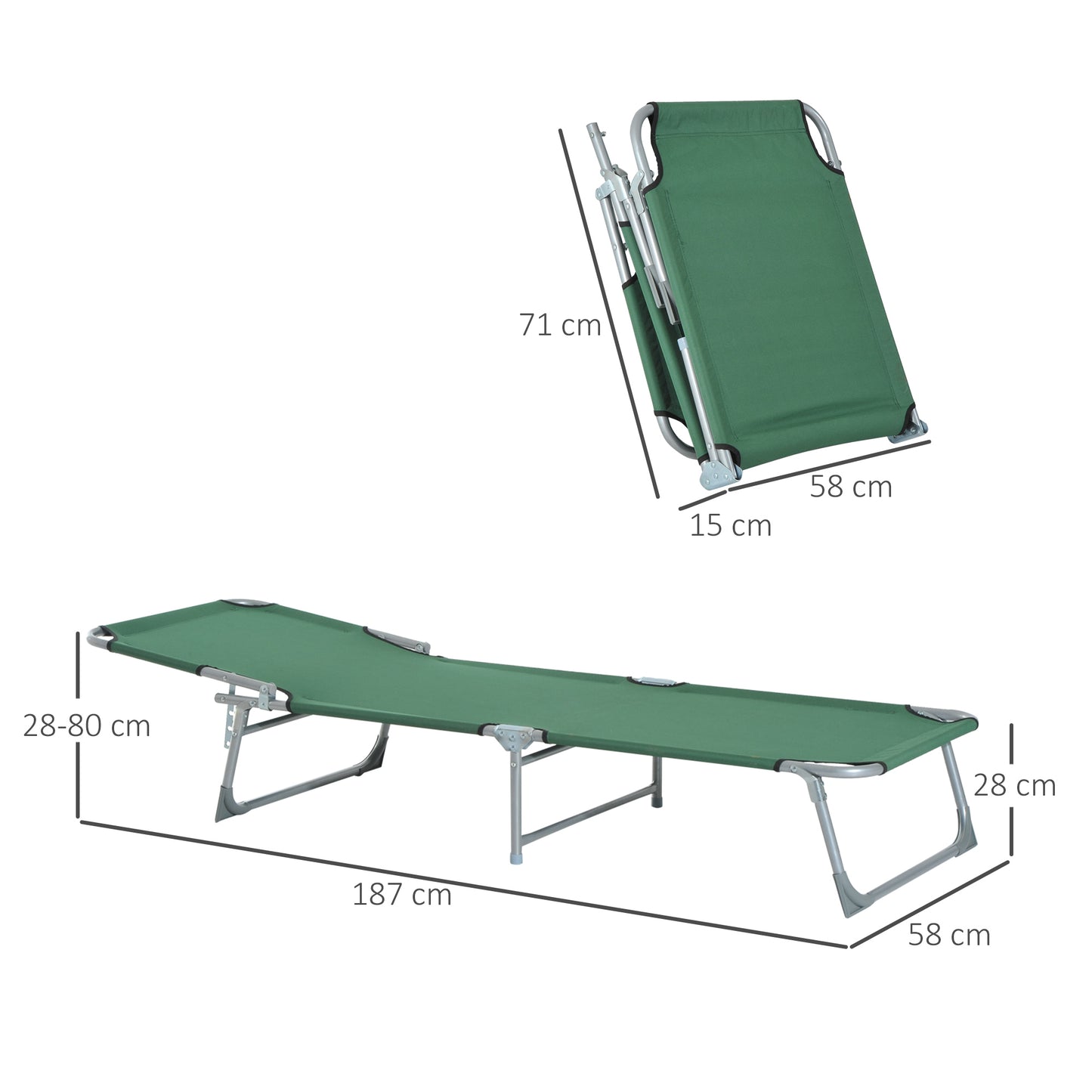 Outsunny Reclining Sun Lounger Chair Folding Camping Bed with 4-Position Adjustable Backrest, for Travel Indoor Outdoor Office Fishing