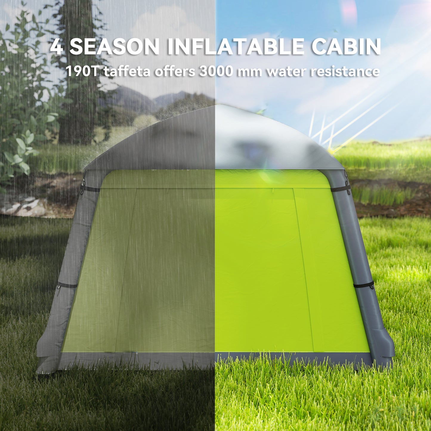 Outsunny Inflatable Camping Tent w/ Hand Pump, Easy Setup 1/2 Person Blow Up Tent Waterproof 190T Taffeta w/ Mesh Windows, Doors and Carry Bag