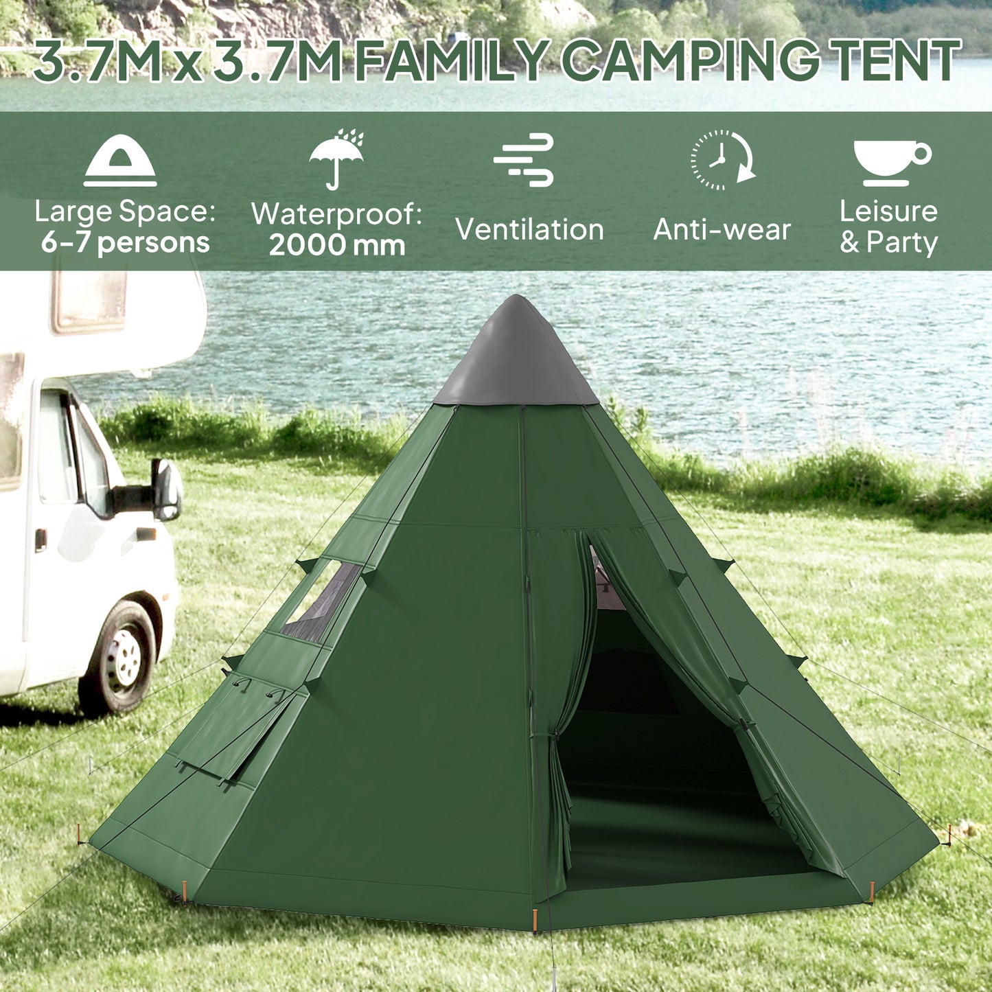 Outsunny 6 Men Tipi Tent with Carry Bag