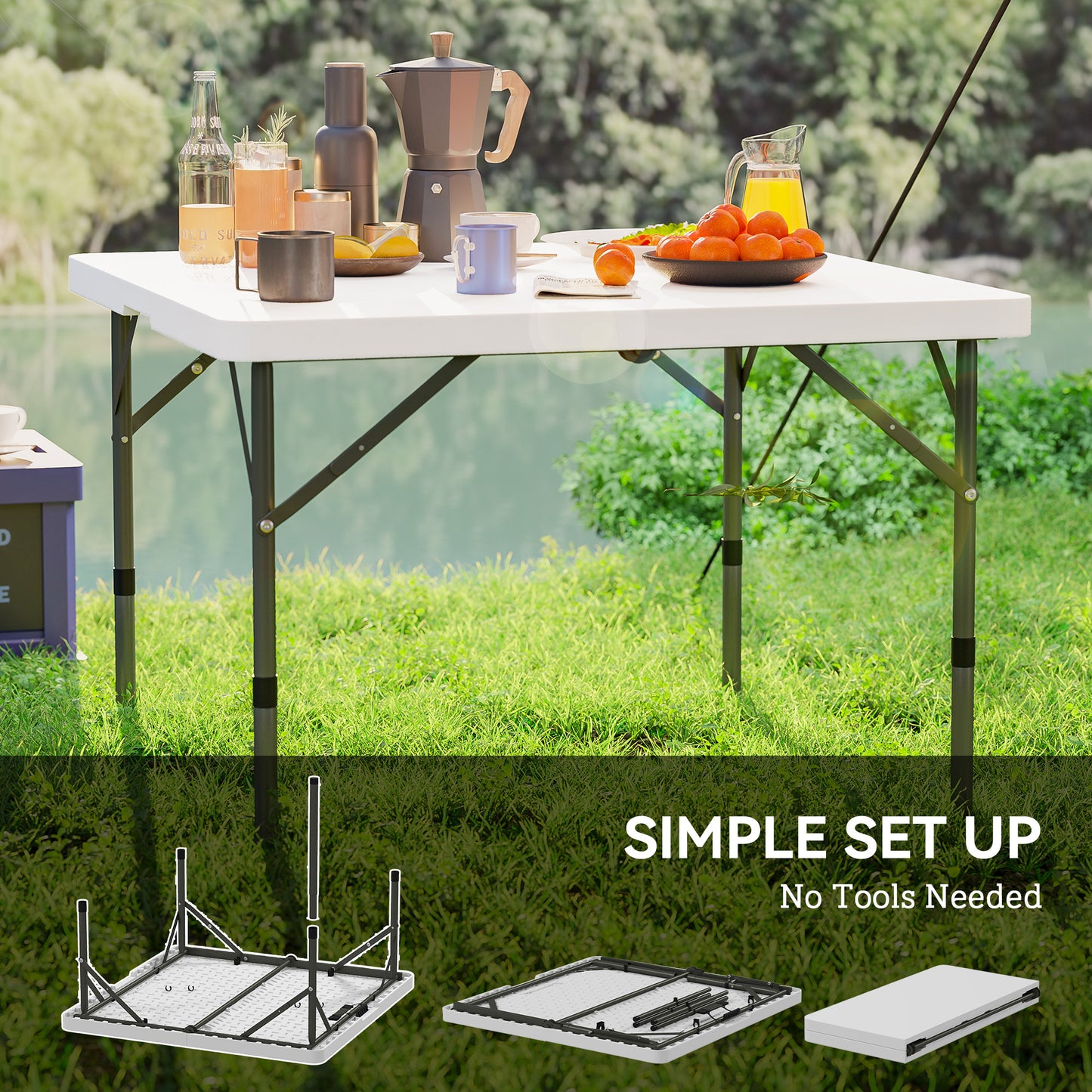 Outsunny 3ft Folding Camping Table, Heavy Duty Picnic Table with 2 Adjustable Height for Indoor Outdoor Garden, Party, BBQ