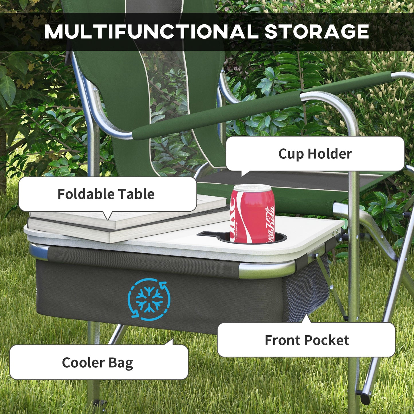 Outsunny Folding Aluminium Camping Chair, with Cooler Bag Table