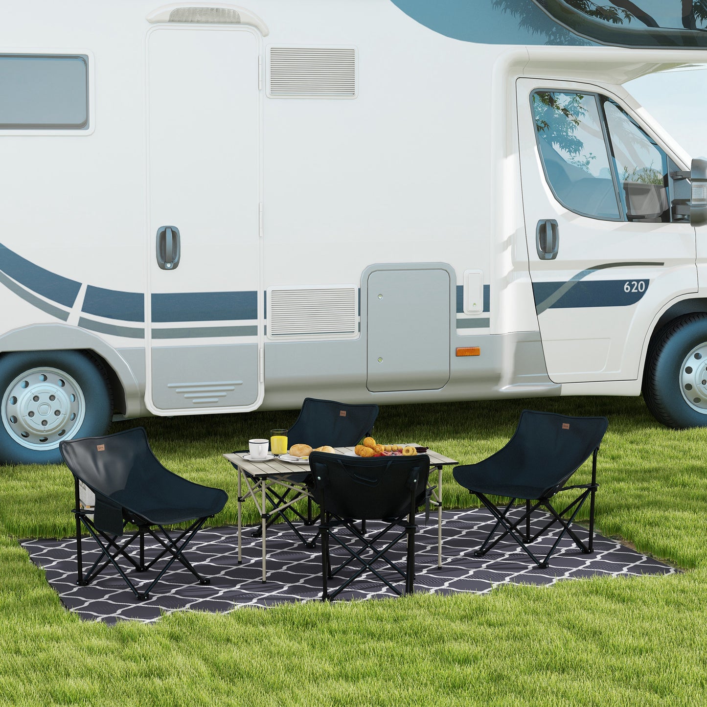 Outsunny Two-Seater Portable Aluminium Table, with Roll-Up Tabletop and Bag
