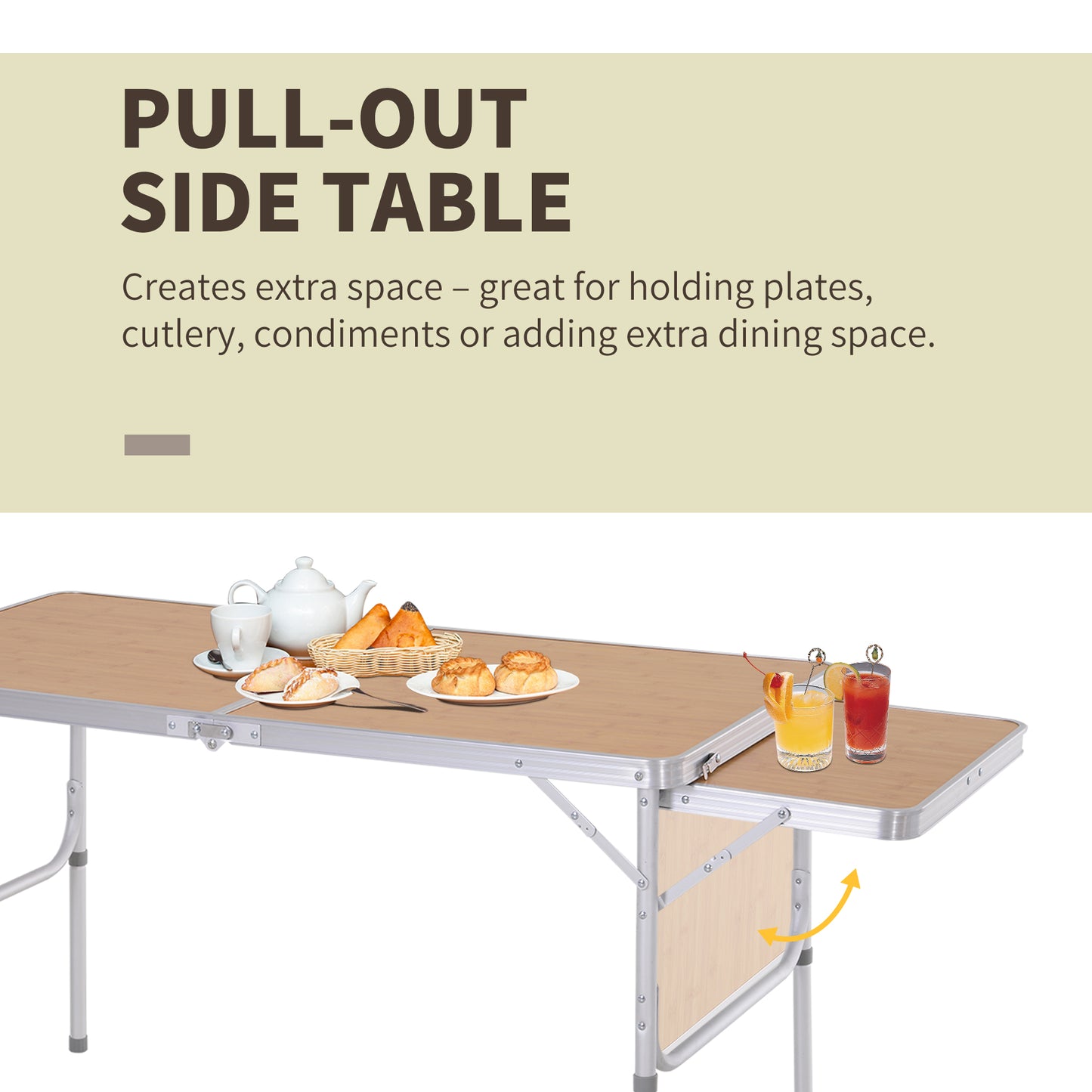 Outsunny Aluminium MDF-Top 4ft Folding Portable Outdoor Table