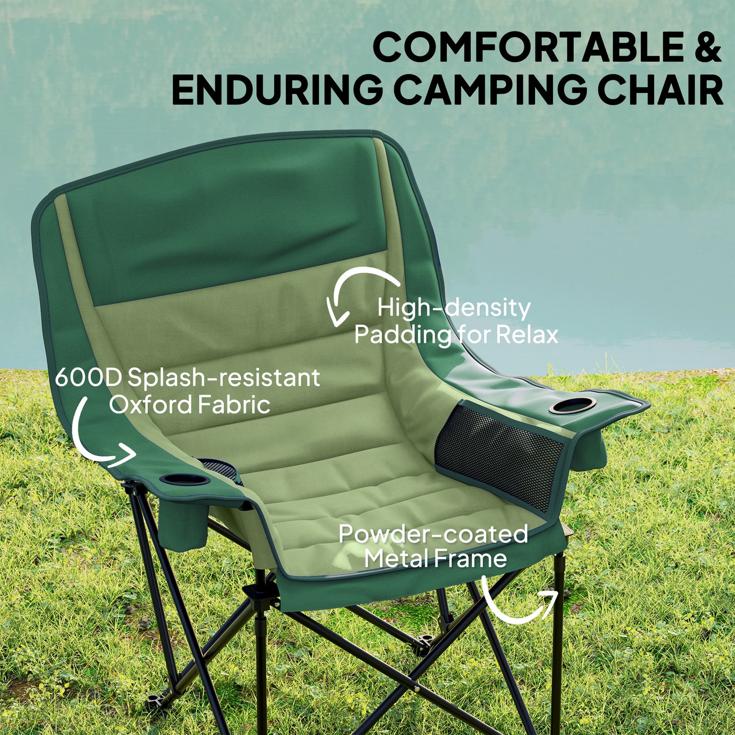Outsunny Portable Padded Camping Chair, with Bag