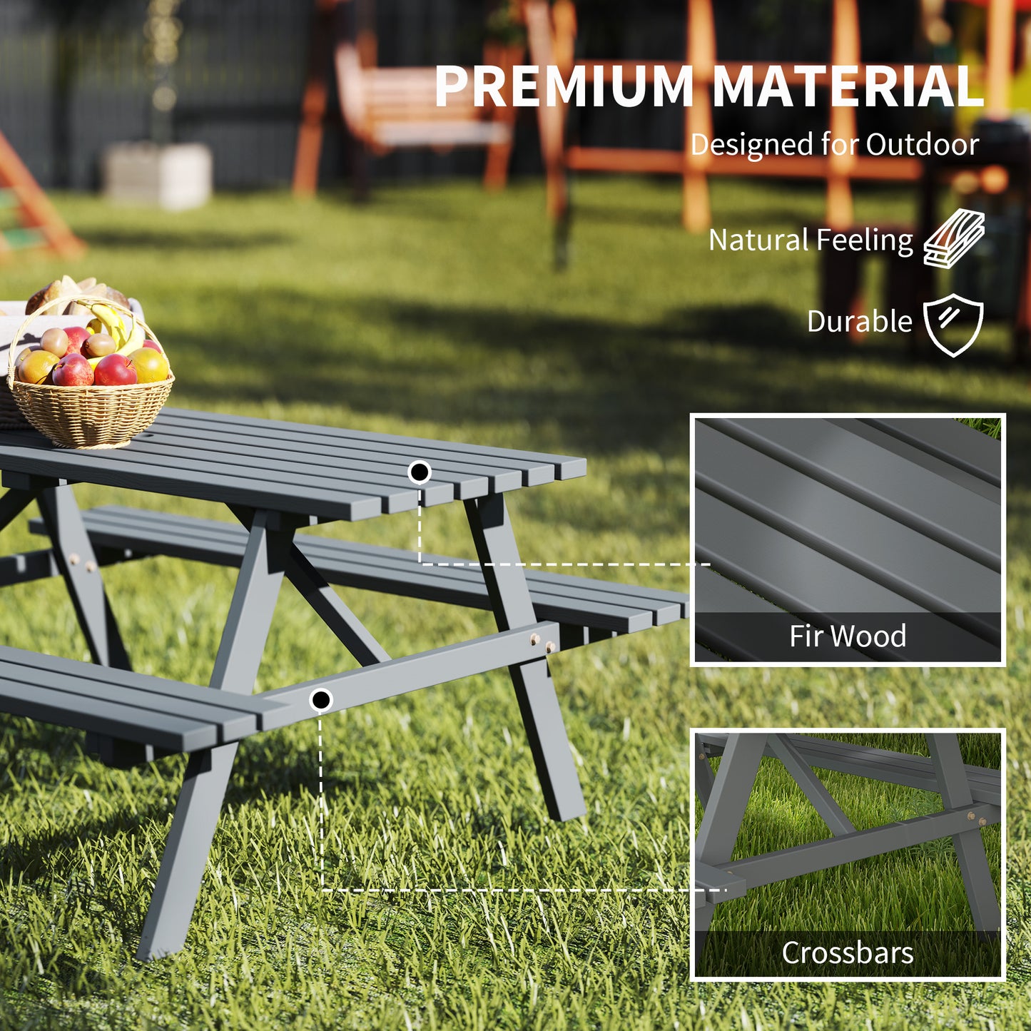 Outsunny 6 Seater Wooden Picnic Table Bench for Outdoor Garden or Patio with Parasol Cutout 150 cm