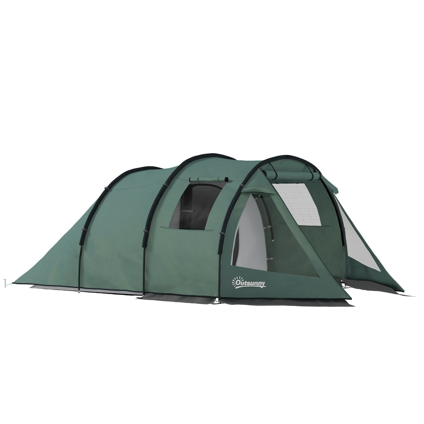 Outsunny Two Room Tunnel Tent Camping Tent for 3-4 Man with Windows, Covers, Carry Bag, for Fishing, Hiking, Sports