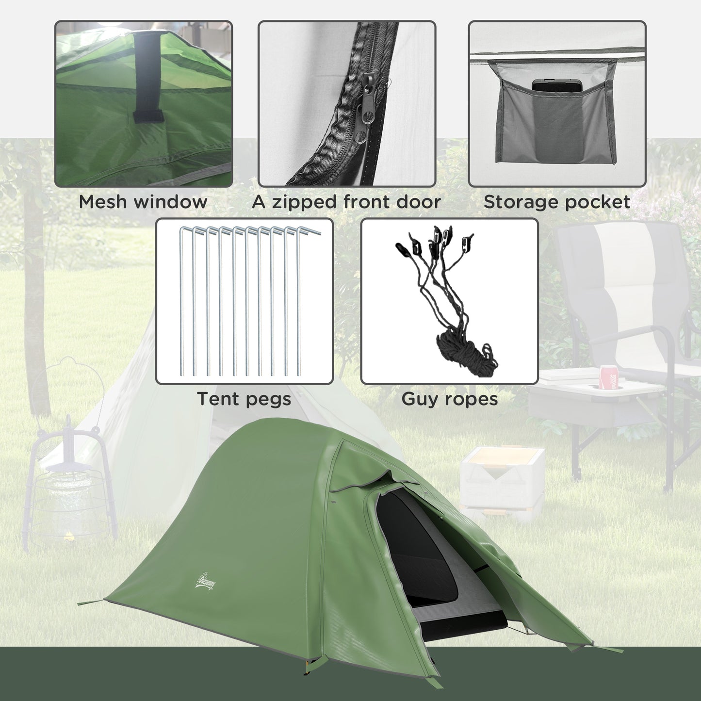 Outsunny Double Layer Camping Tent, 1-2 Man Backpacking Tent with Carry Bag, 2000mm Waterproof and Lightweight