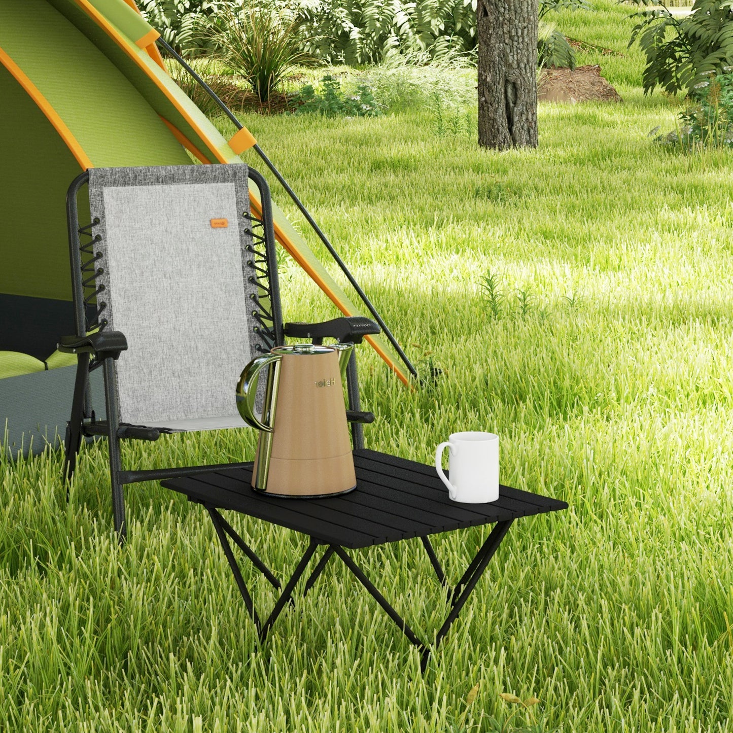 Outsunny Folding Camping Table, Lightweight Metal Picnic Table with Carry Bag, Foldable Table for Outdoor Camping, Picnic, Hiking, BBQ, Fishing, Black