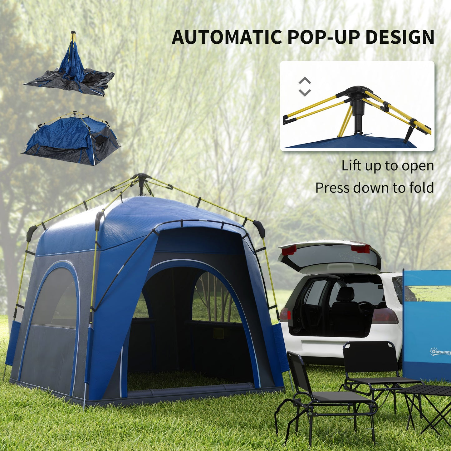 Outsunny 4 Person Automatic Camping Tent, Outdoor Pop Up Tent, Portable Backpacking Dome Shelter
