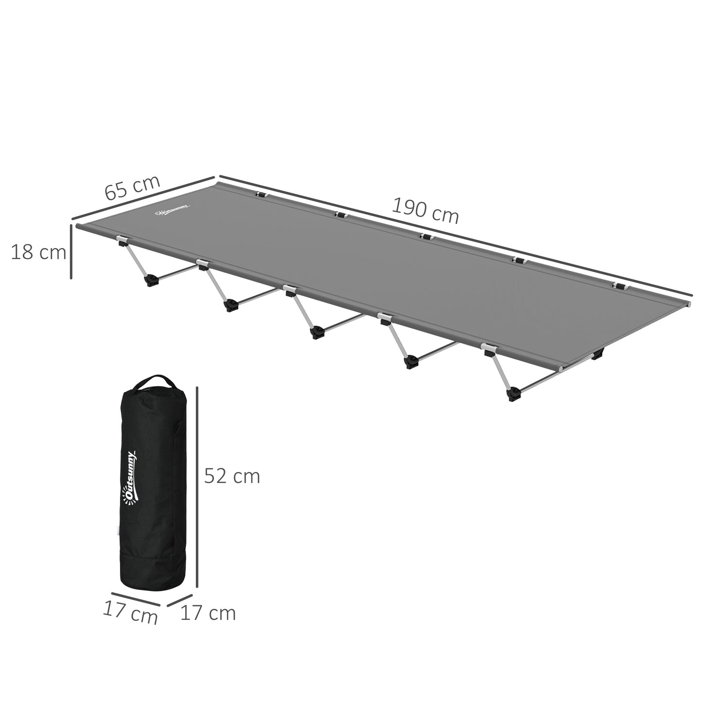 Outsunny Lightweight Camping Bed, Aluminium Portable Camp Cot w/ Strong Support 150kg and Carry Bag for Camping