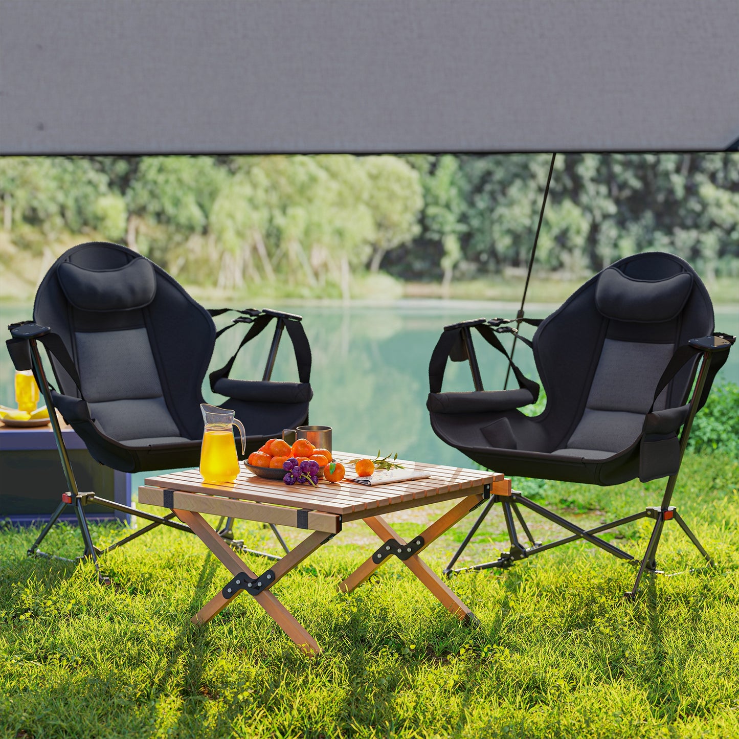 Outsunny Hammock Camping Chair Set of 2, Adjustable Back Swinging Camping Chair Portable Swinging Chair with Cup Holder, Headrest, Padded Seat and Carry Bag for Travel Fishing Hiking