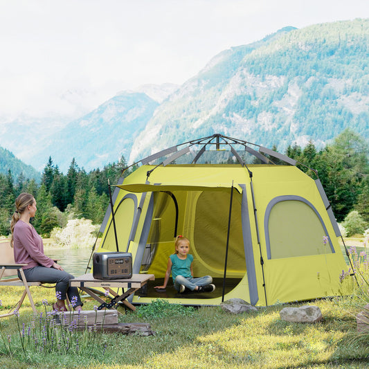 Outsunny Instant Camping Tent, 2/3/4 Person Easy Setup Dome Family Tent with Vestibule, Rainfly, 4 Mesh Windows & 2 Doors, Hexagonal Design, Waterproof & UV Protected