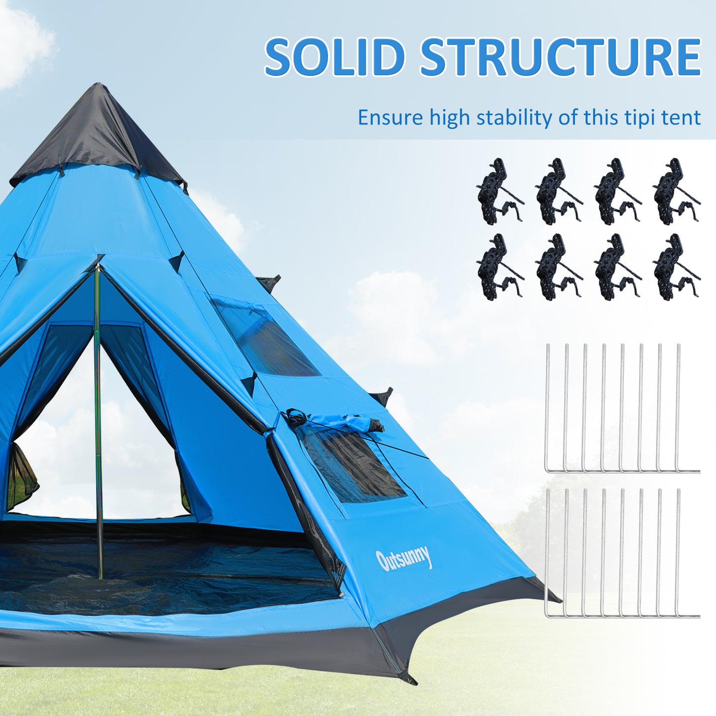 Outsunny 6 Men Tipi Tent with Carry Bag