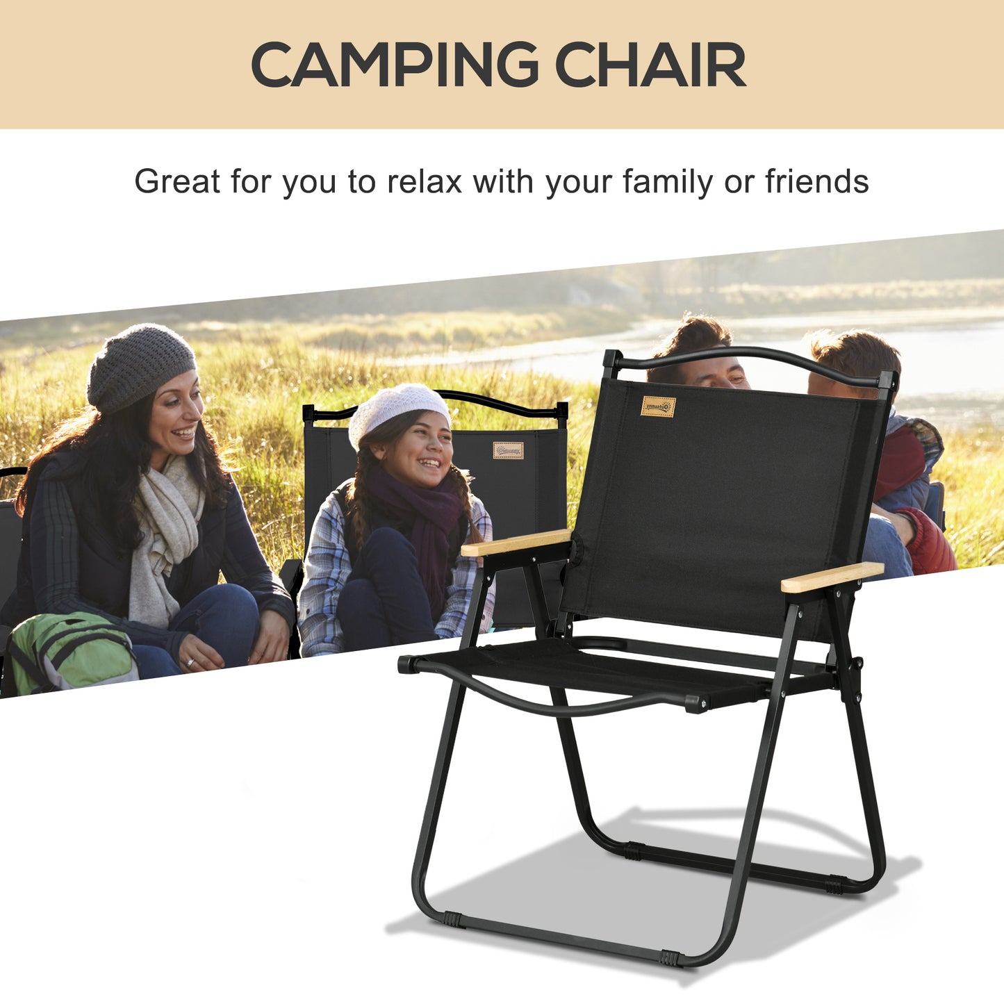 Outsunny Camping Chair for Adults, Lightweight Folding Chair, Portable Chair for Camping, Fishing, Beach and Outdoor Travel