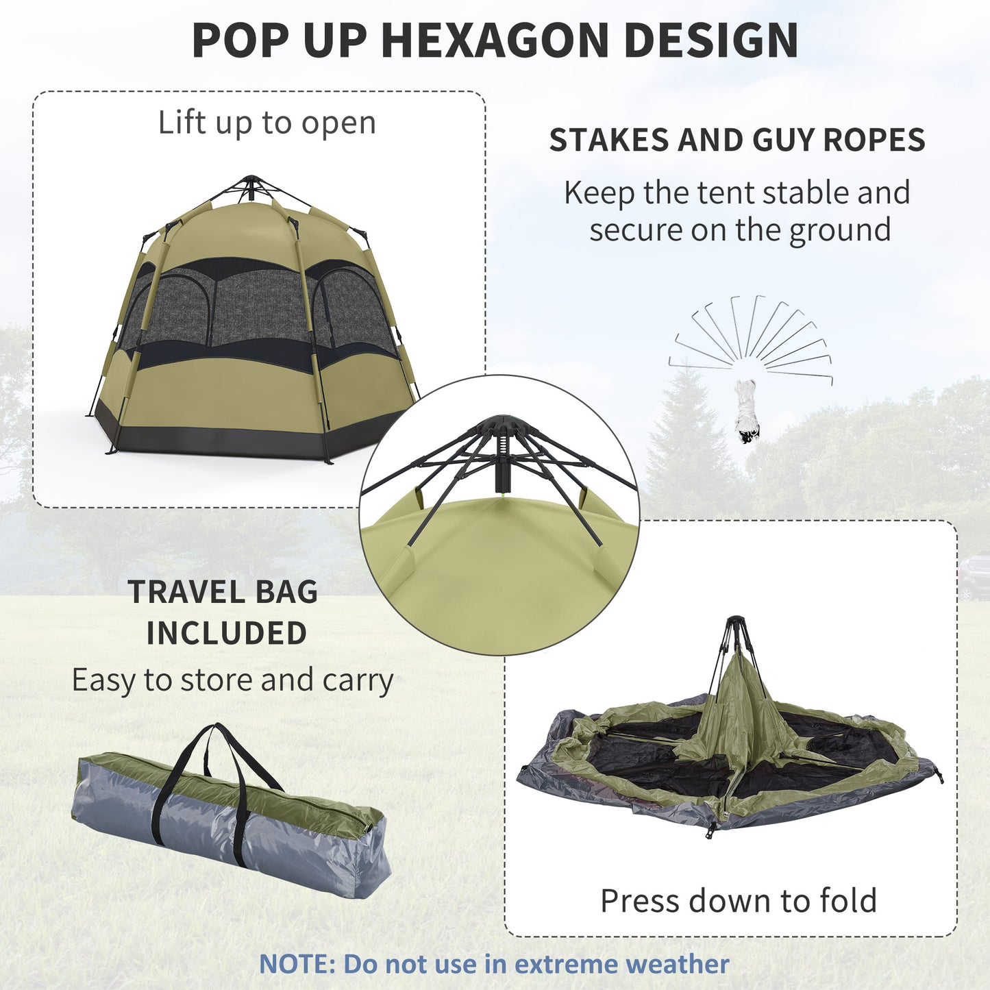 Outsunny Six Man Hexagon Camping Tent with Hang Hook and Carry Bag