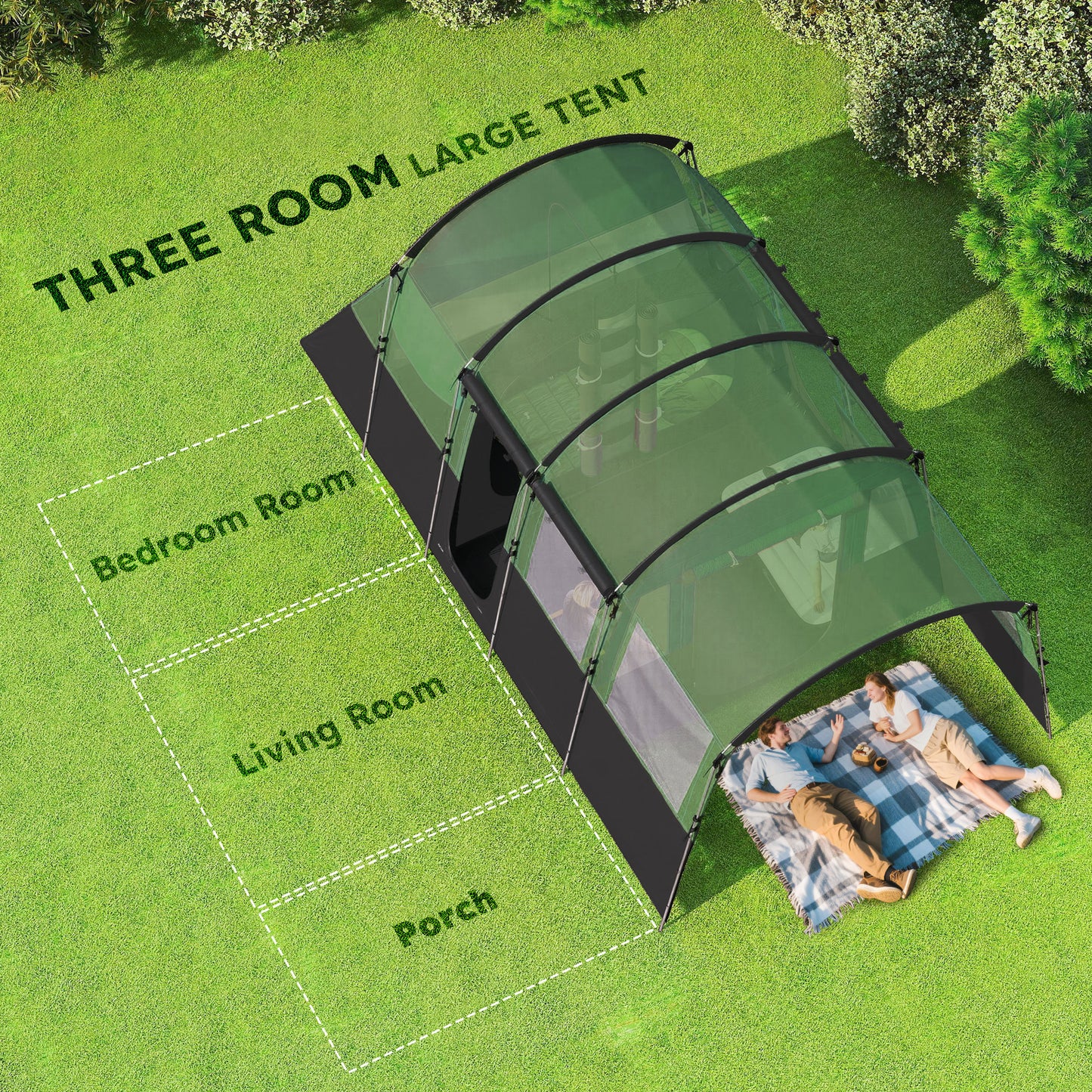 Outsunny 8-Person Camping Tent, Waterproof Family Tent, Tunnel Design, 4 Large Windows, Sleeping Cabins 3000mm Water Column