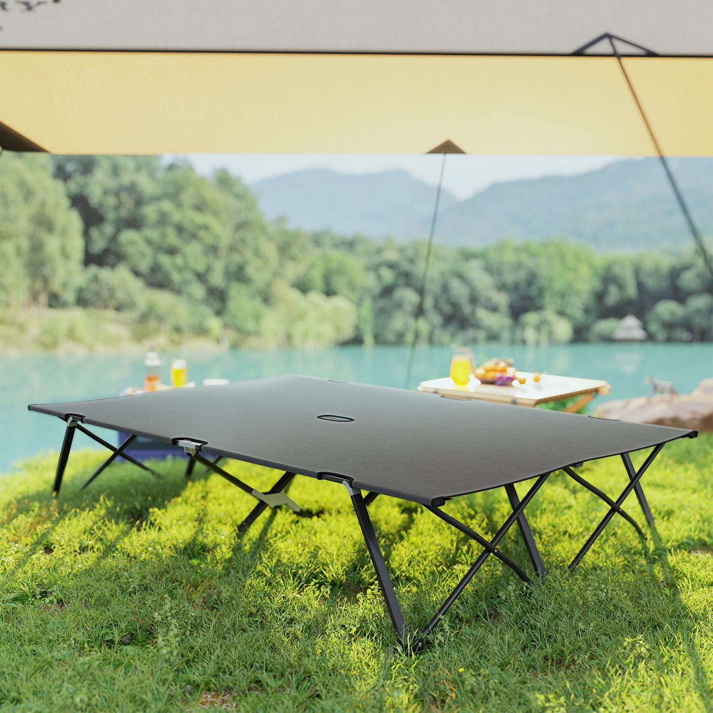 Outsunny Double Camping Cot Bed, with Bag