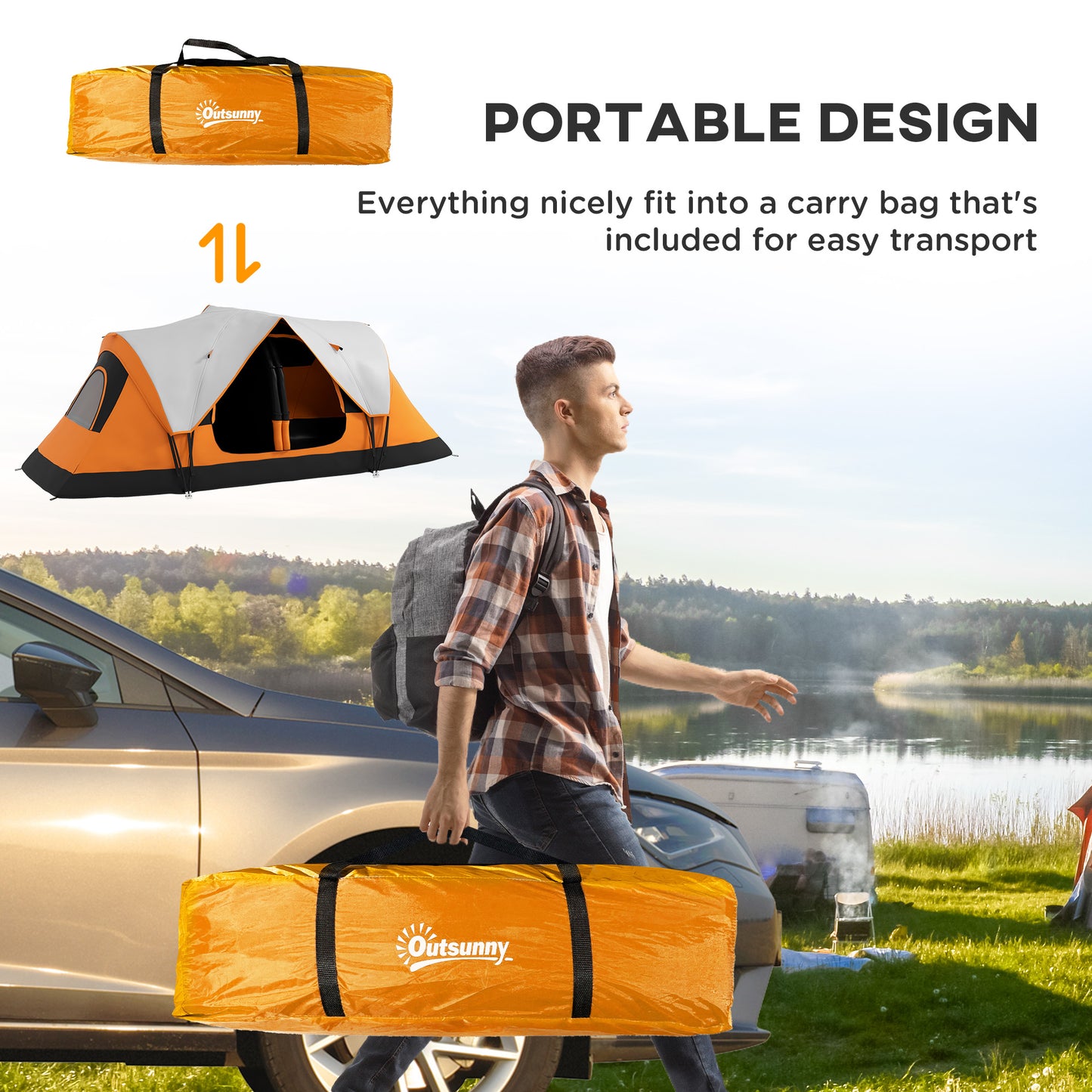 Outsunny Six-Man Tent, with Two Rooms, Small Rainfly and Accessories