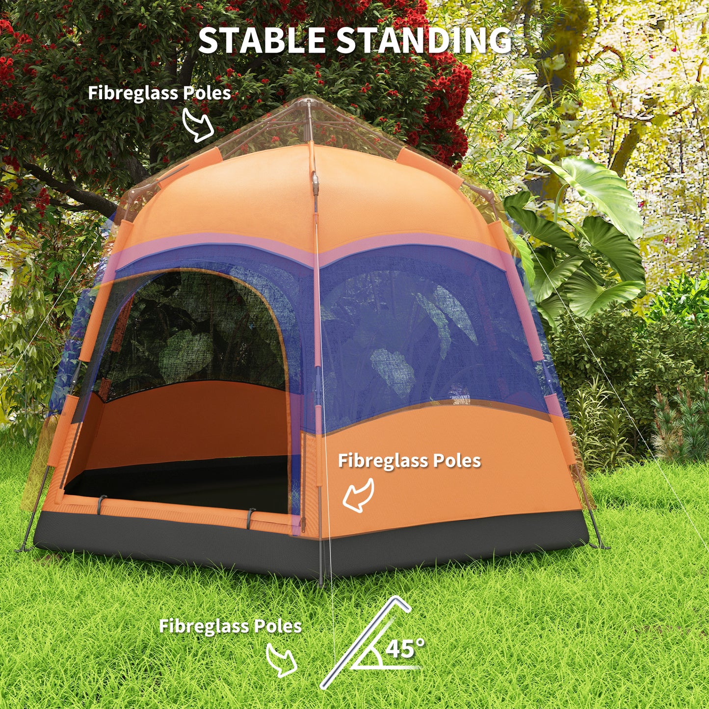 Outsunny Six Man Hexagon Camping Tent with Hang Hook and Carry Bag