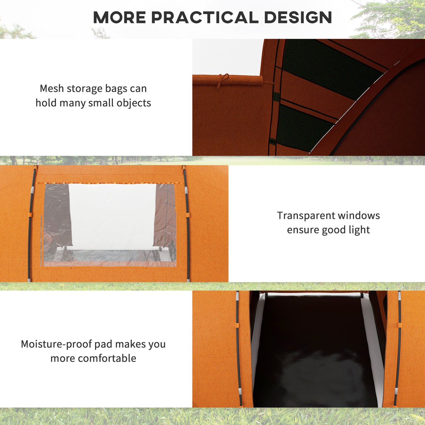 Outsunny 4-6 Man Camping Tent with Living Area and 2 Bedrooms, Hiking Sun Shelter, UV Protection Tunnel Tent