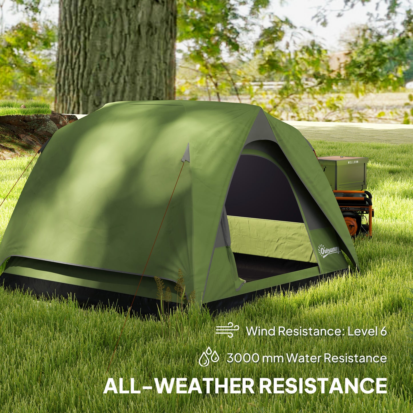 Outsunny 3-4 Person Camping Tent, Easy Set Up Waterproof Dome Tent with Sewn-in Groundsheet, Mesh Windows, Pocket and Hook for Camping, Hiking, Backpacking