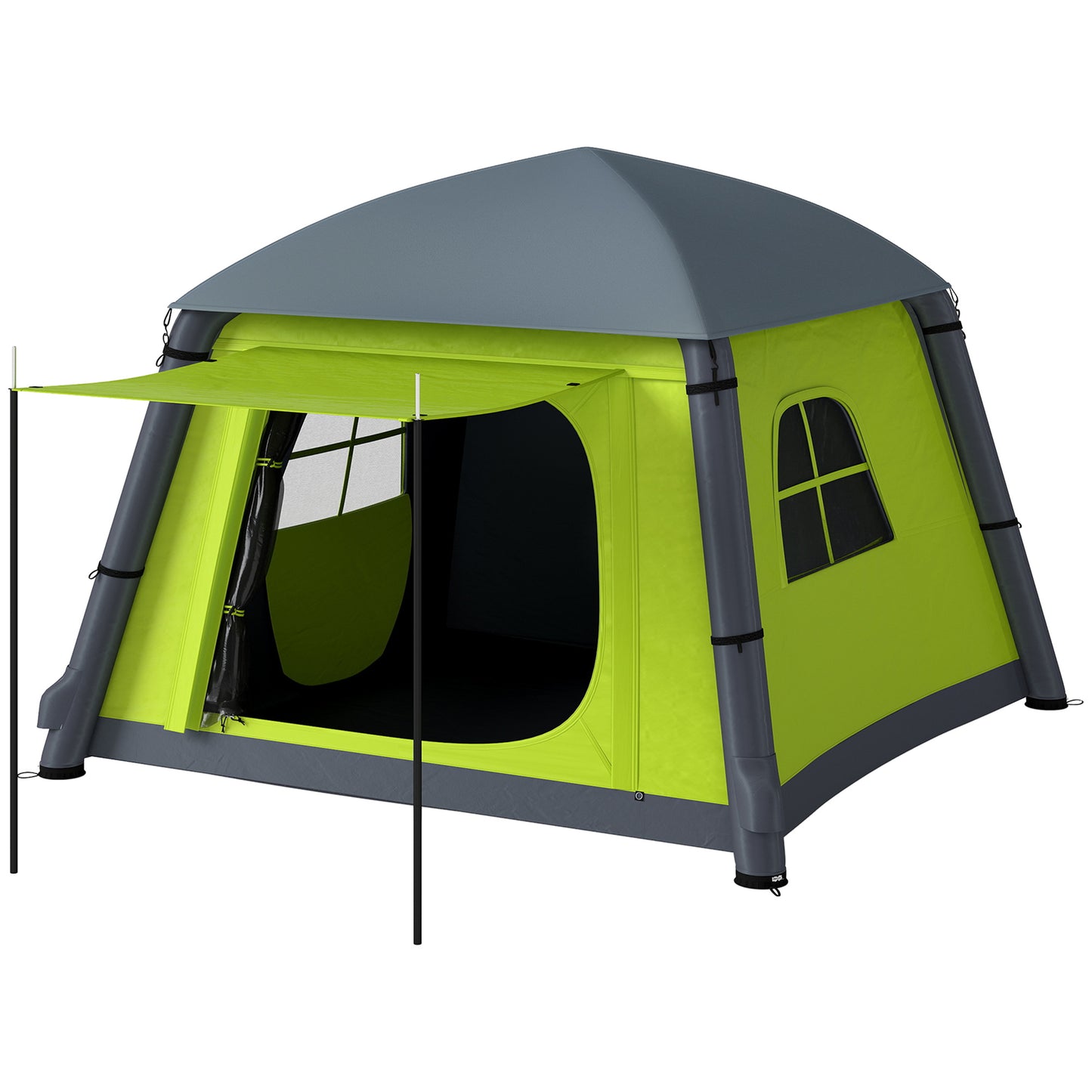 Outsunny Inflatable Camping Tent w/ Hand Pump, Easy Setup 1/2 Person Blow Up Tent Waterproof 190T Taffeta w/ Mesh Windows, Doors and Carry Bag